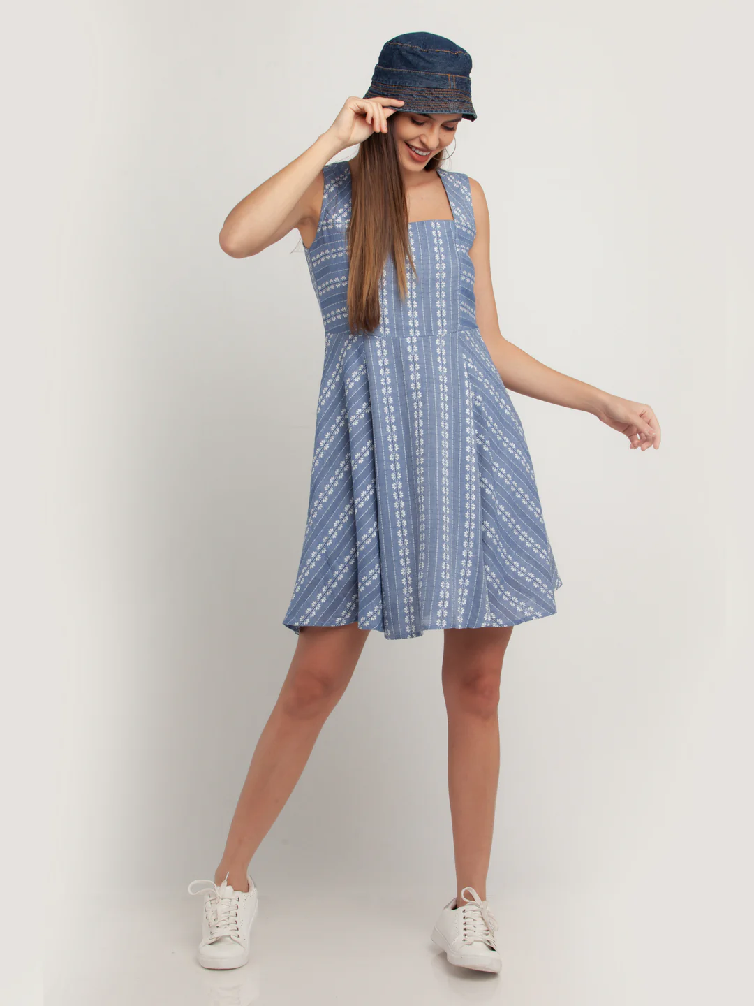 Blue Self Design Short Dress