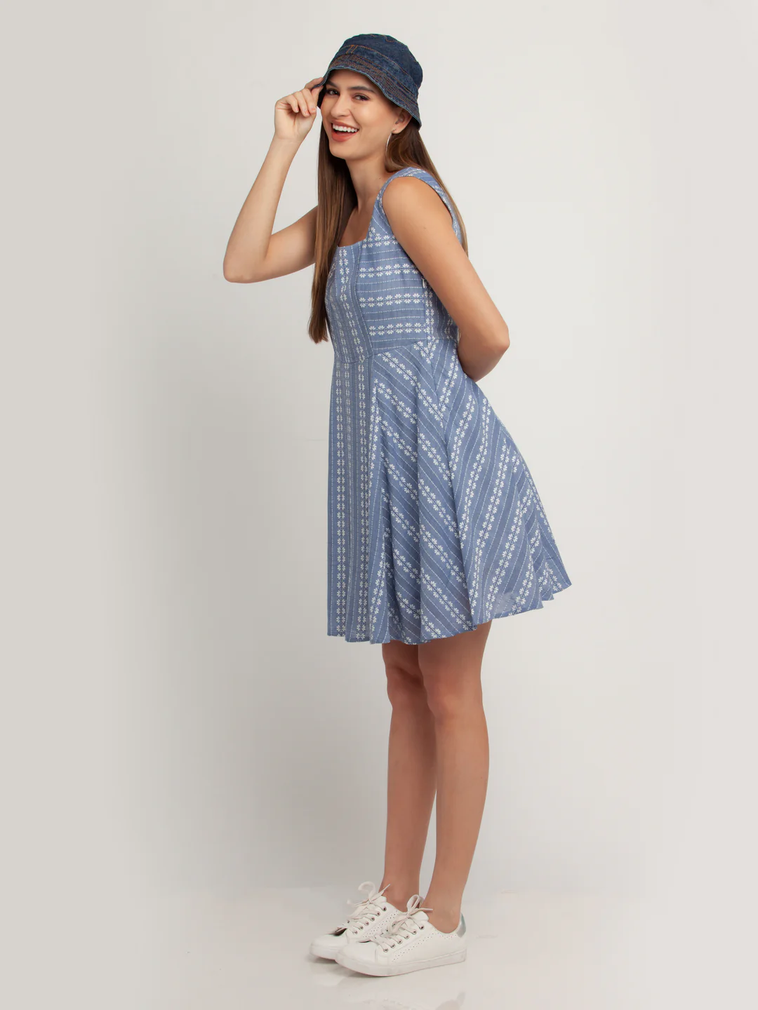 Blue Self Design Short Dress - Image 5