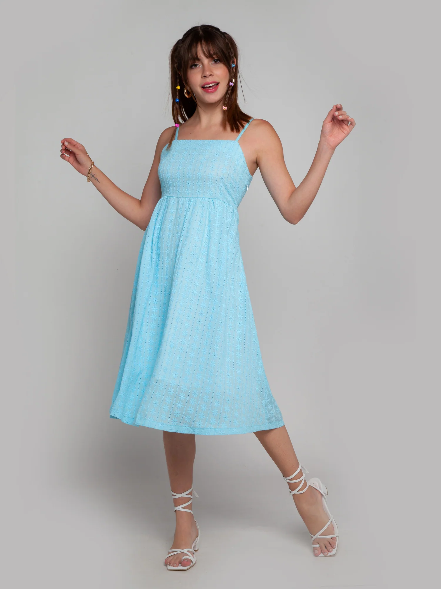 Blue Self Design Strappy Midi Dress - Image 2