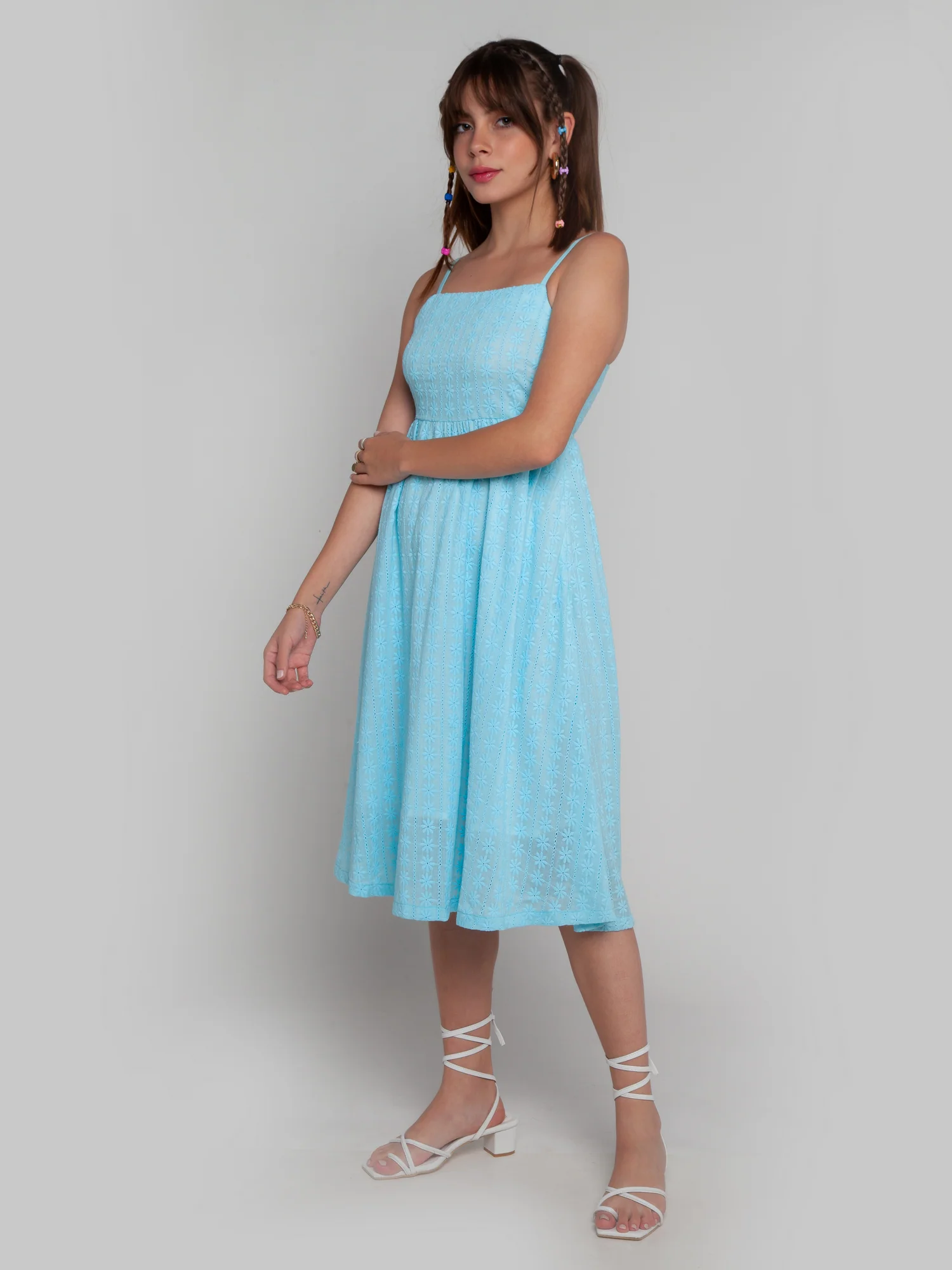 Blue Self Design Strappy Midi Dress - Image 3
