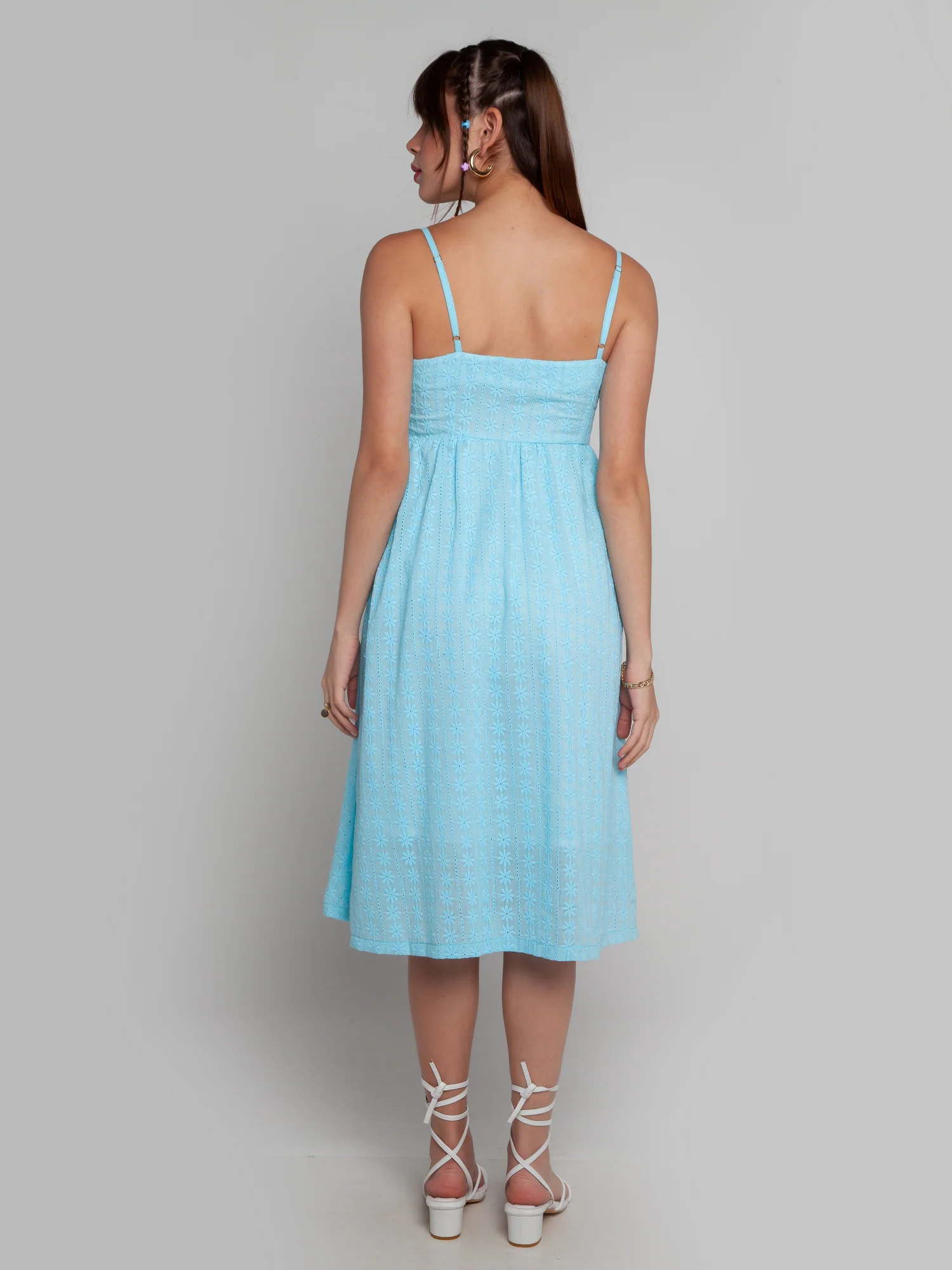 Blue Self Design Strappy Midi Dress - Image 4