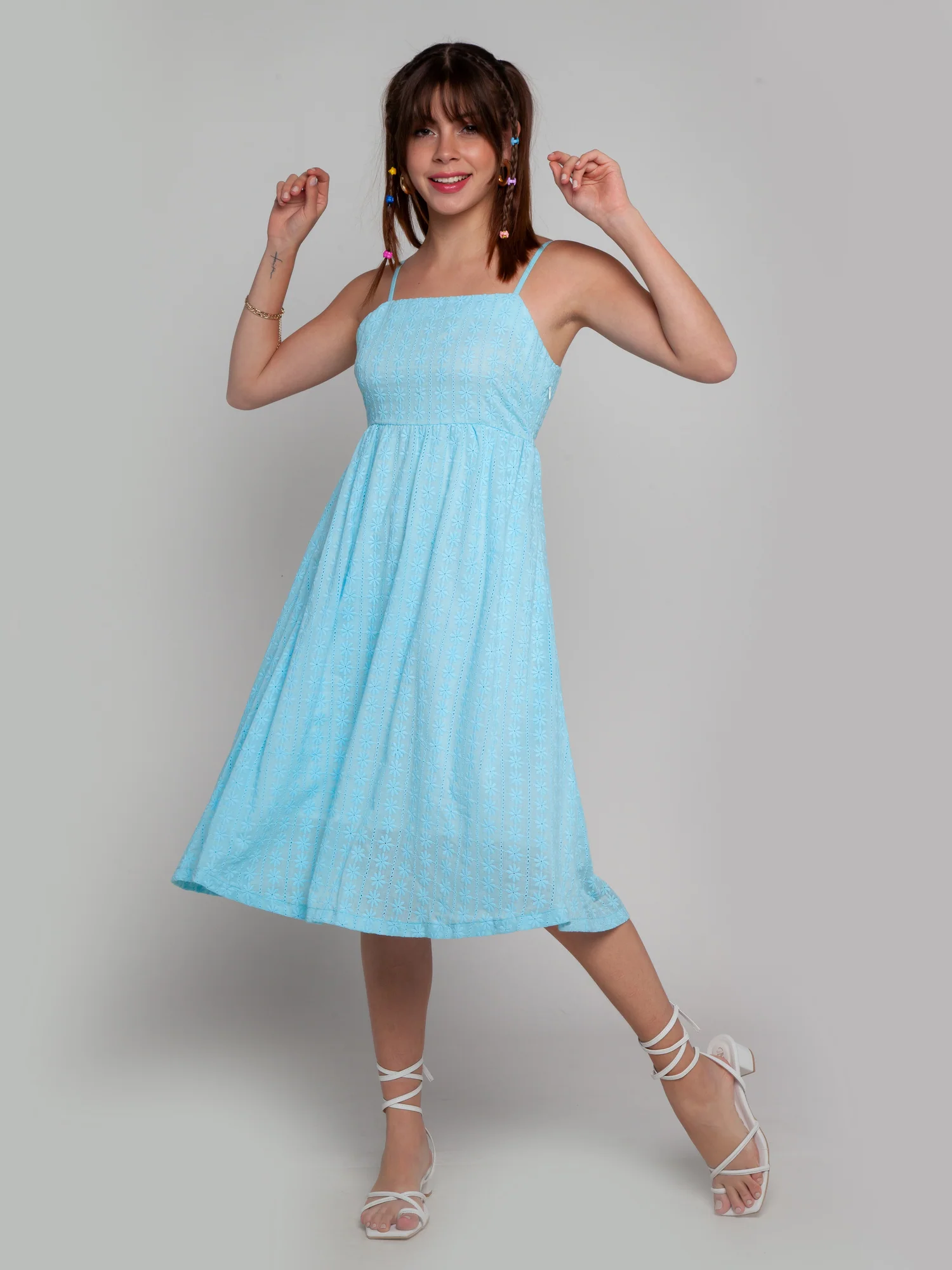 Blue Self Design Strappy Midi Dress - Image 5