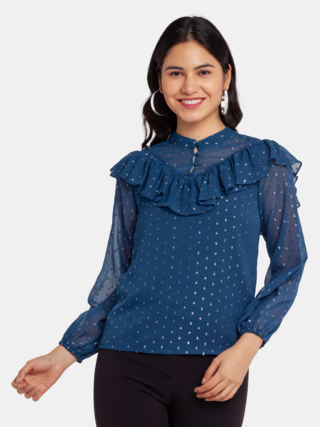 Blue Shimmer Ruffles Top - Image 2