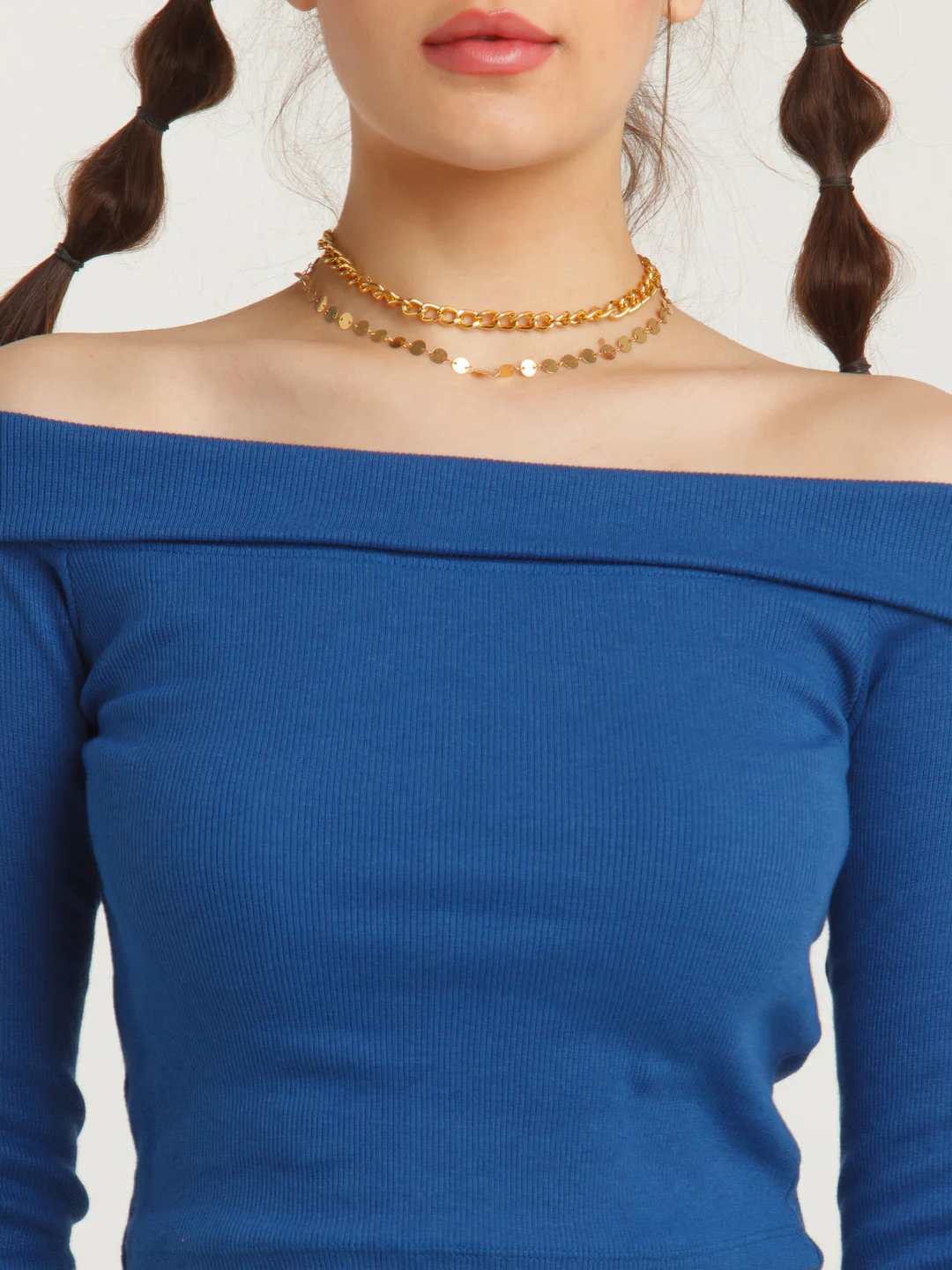 Blue Solid Bardot Top - Image 7