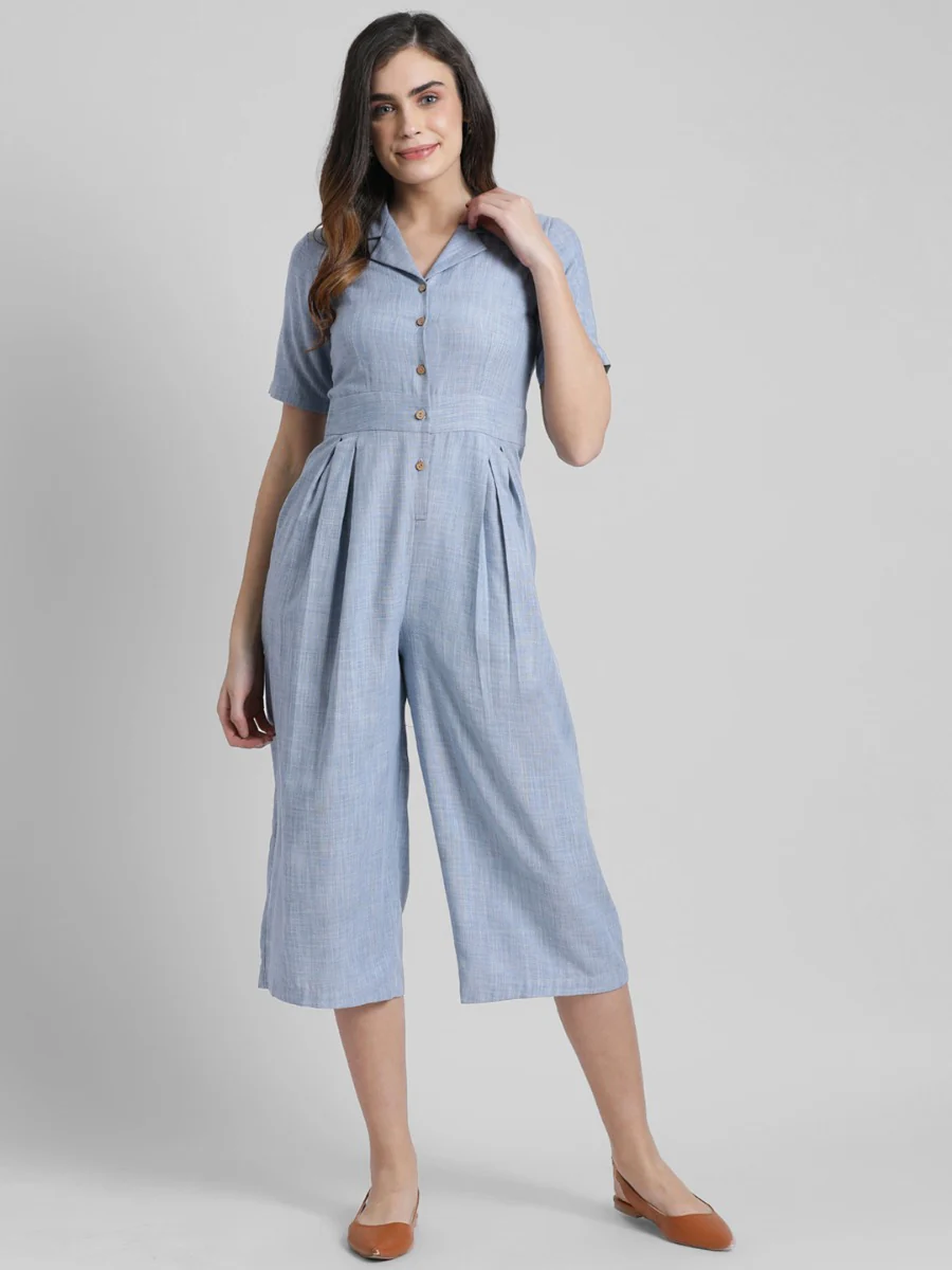Blue Solid Basic Jumpsuit - Image 2