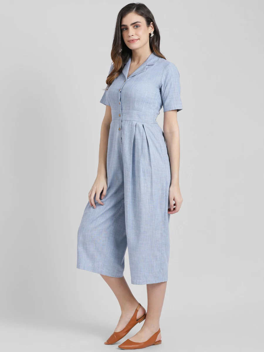 Blue Solid Basic Jumpsuit - Image 3
