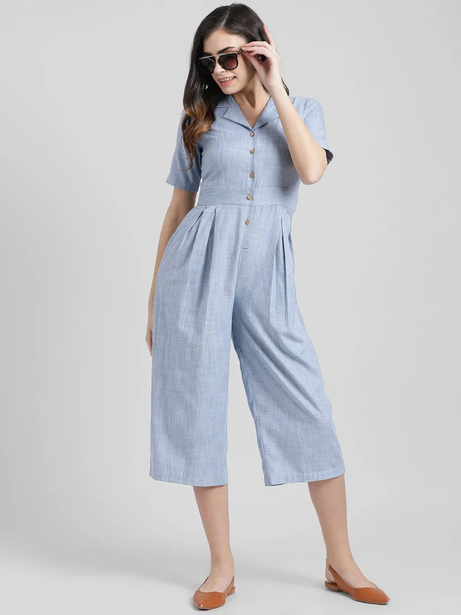 Blue Solid Basic Jumpsuit - Image 6