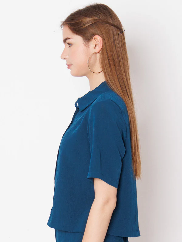 Blue Solid Basic Shirt - Image 3