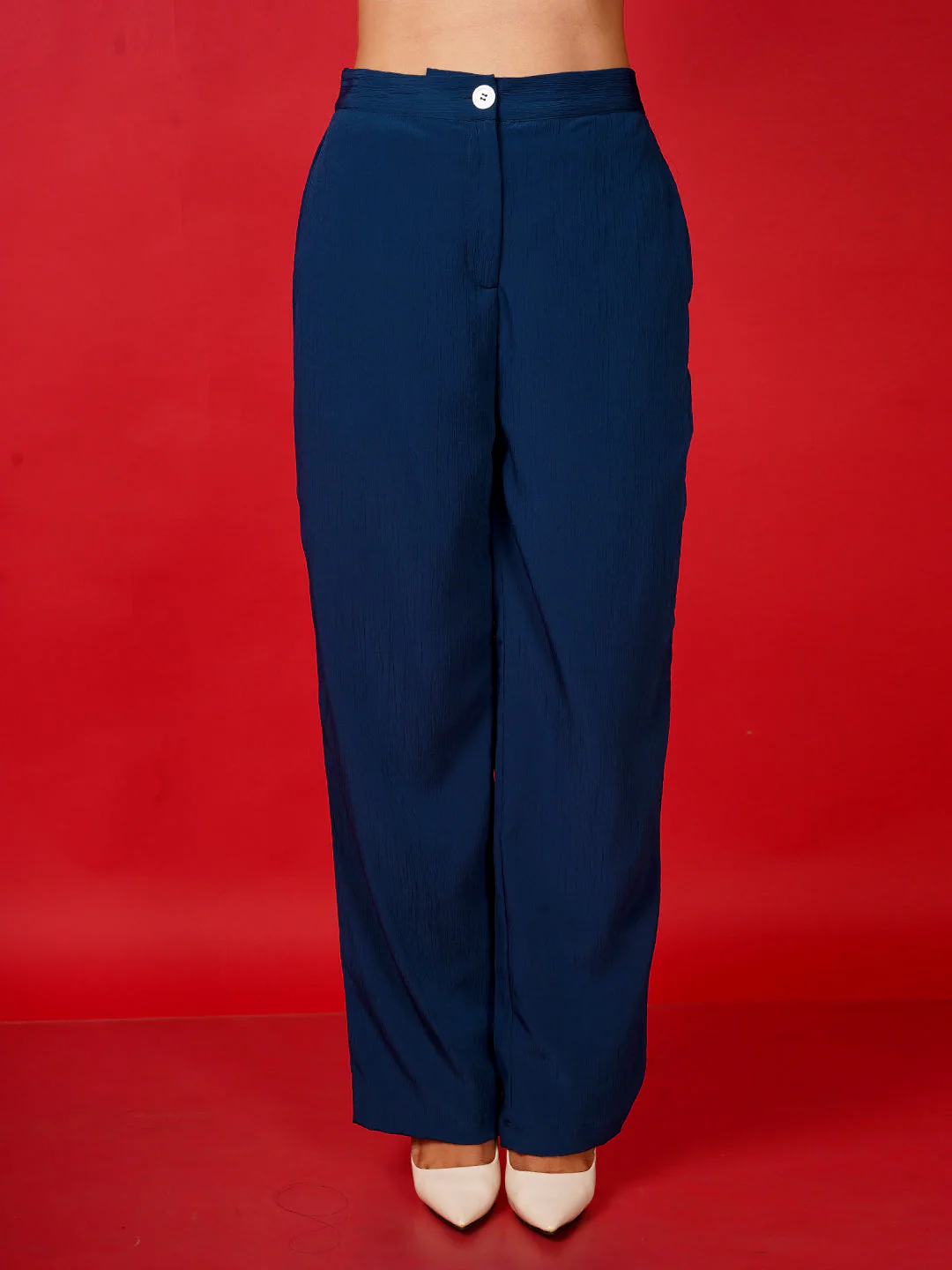 Blue Solid Basic Straight Trouser - Image 2