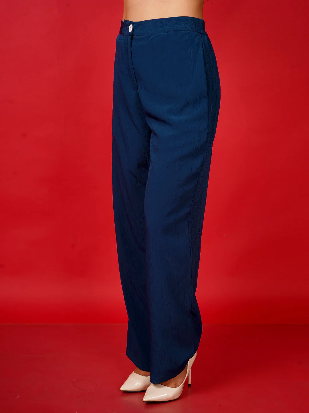 Blue Solid Basic Straight Trouser - Image 3