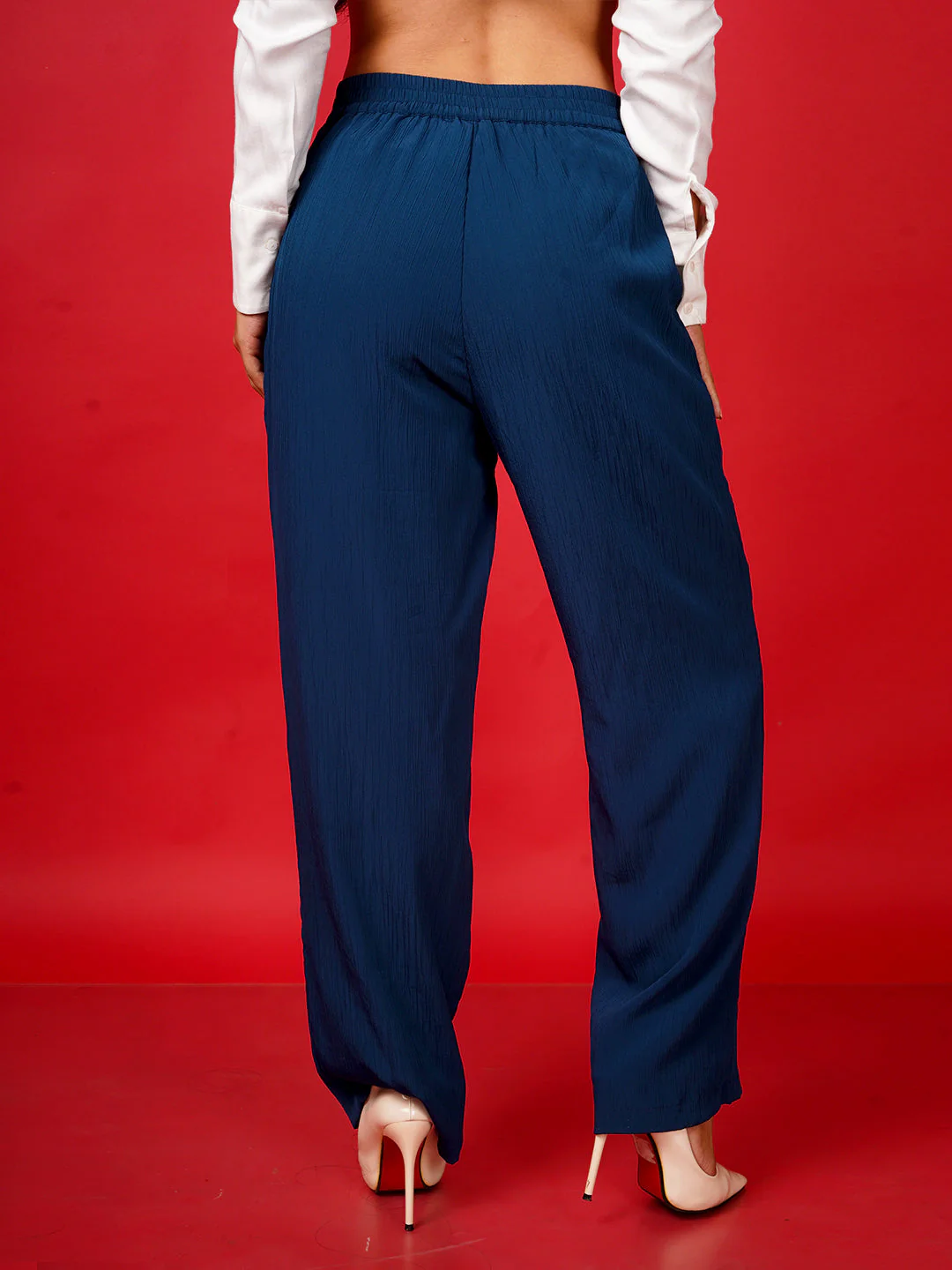 Blue Solid Basic Straight Trouser - Image 4