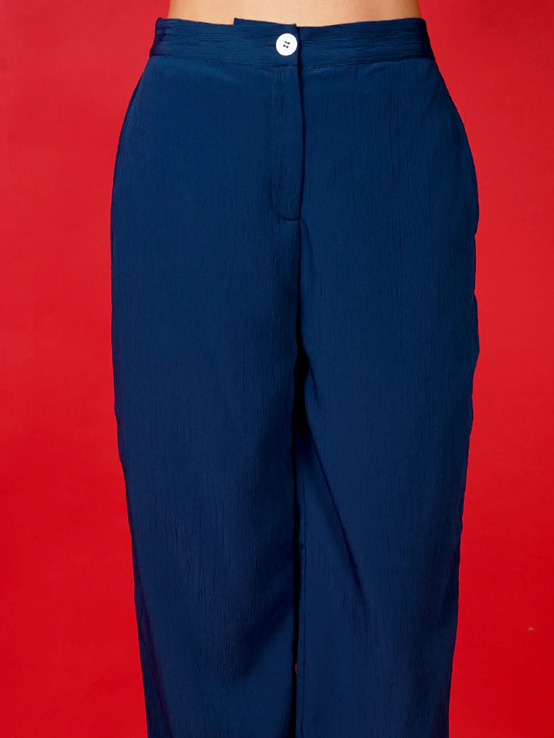 Blue Solid Basic Straight Trouser - Image 6