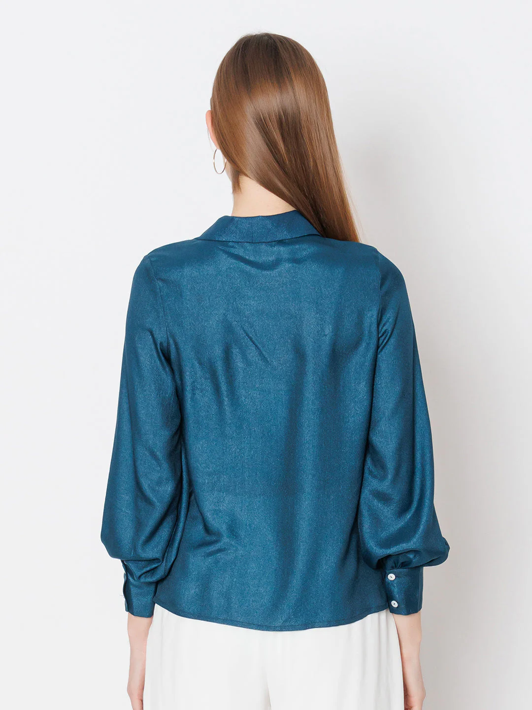 Blue Solid Basic Tie Up Shirt - Image 4