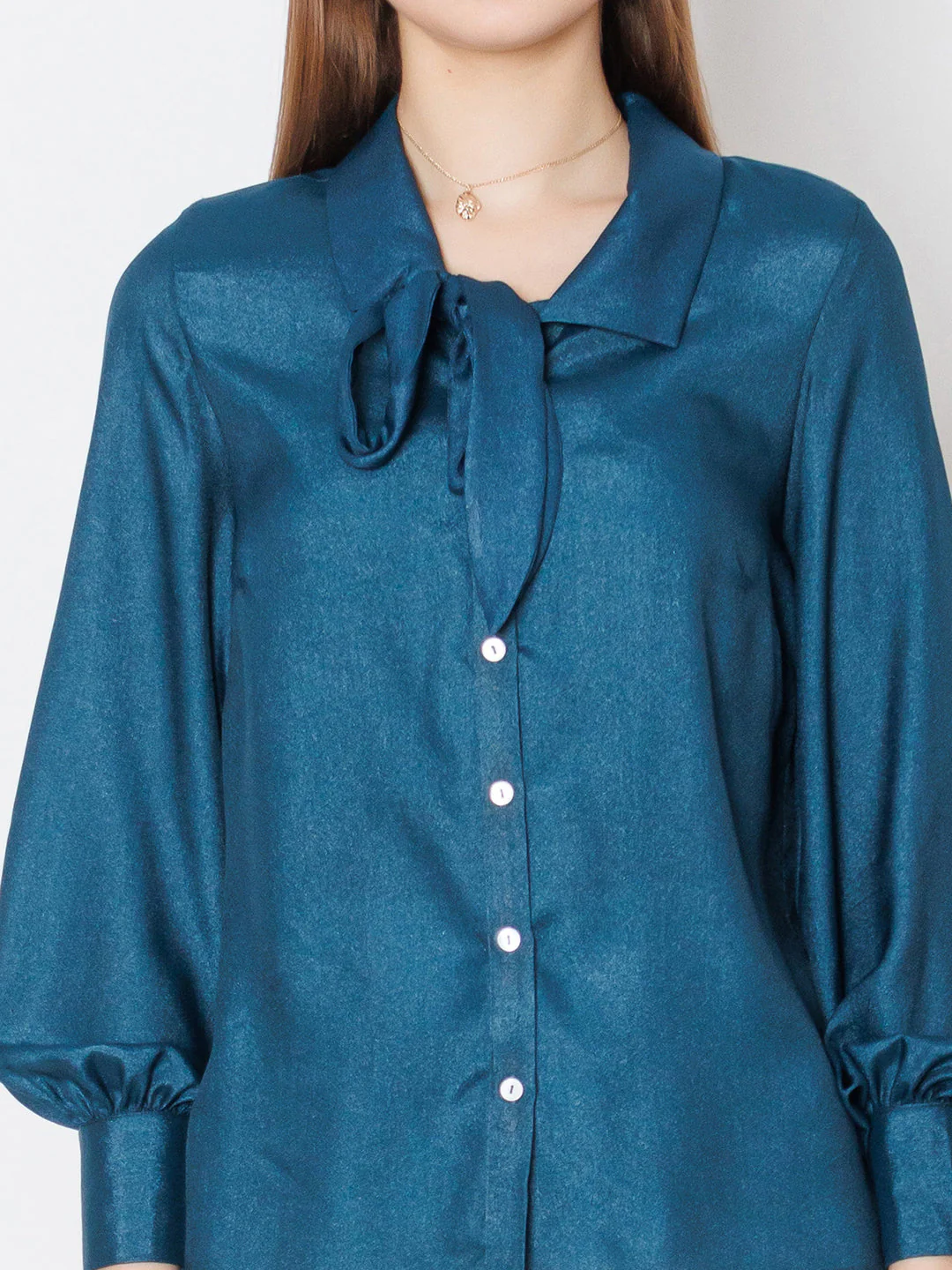 Blue Solid Basic Tie Up Shirt - Image 6