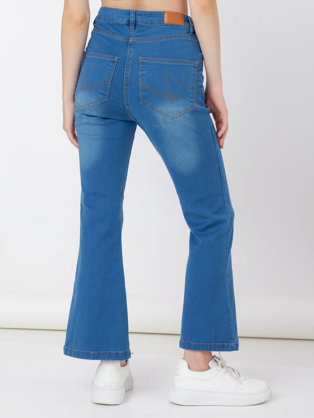 Blue Solid Bell-Bottom Jeans Pant - Image 4