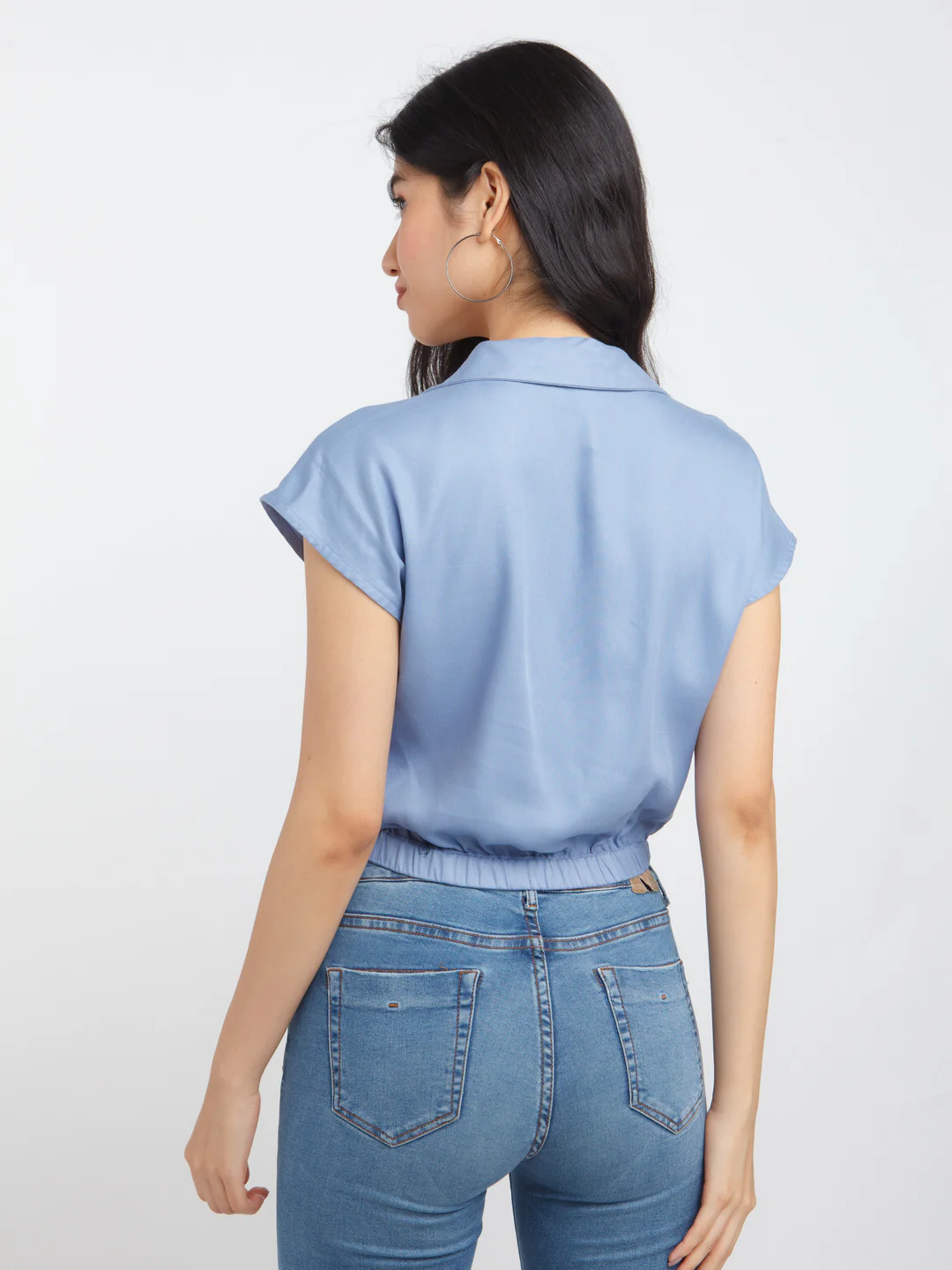 Blue Solid Crop Top - Image 4