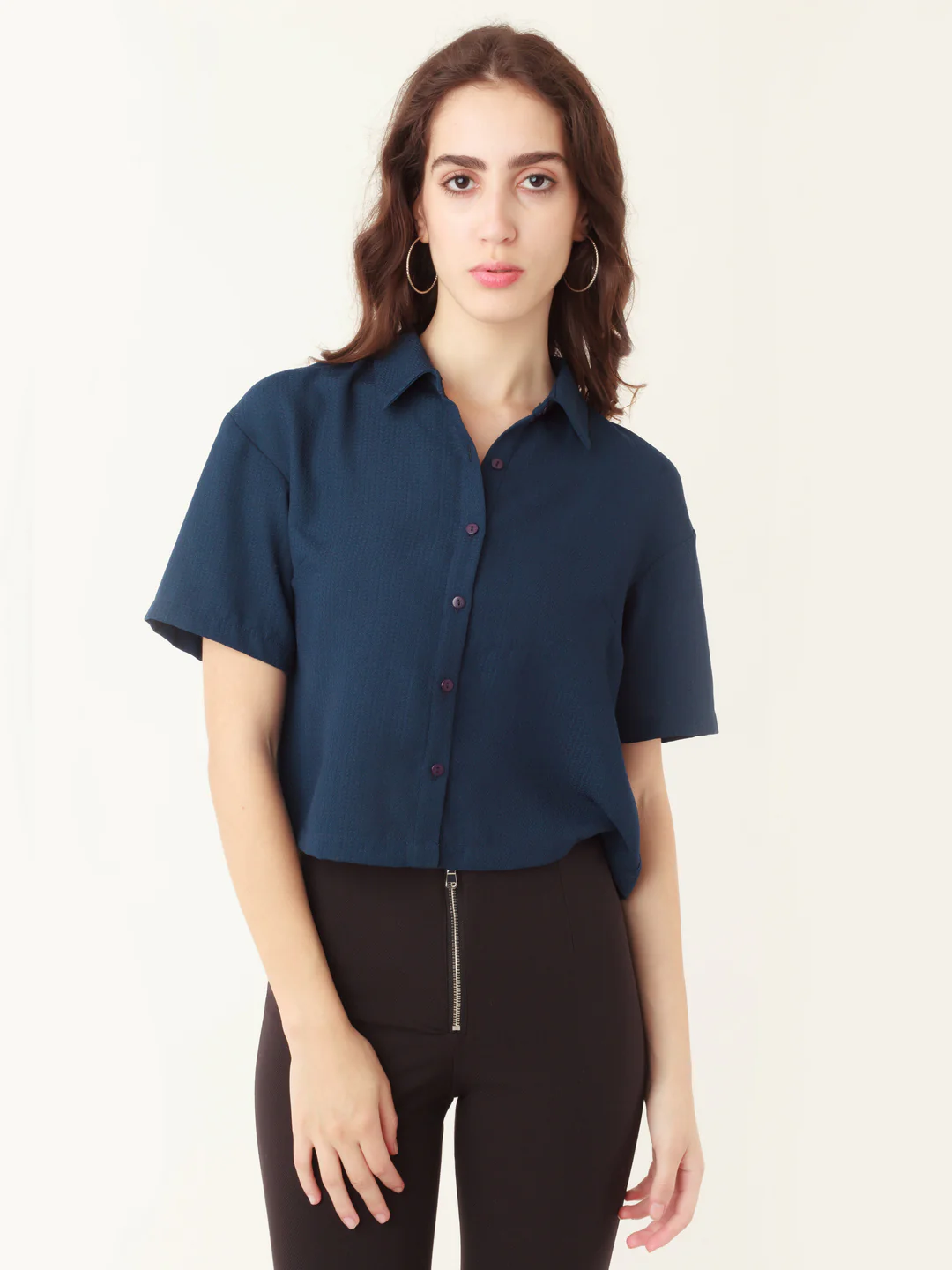 Blue Solid Cropped Top - Image 2