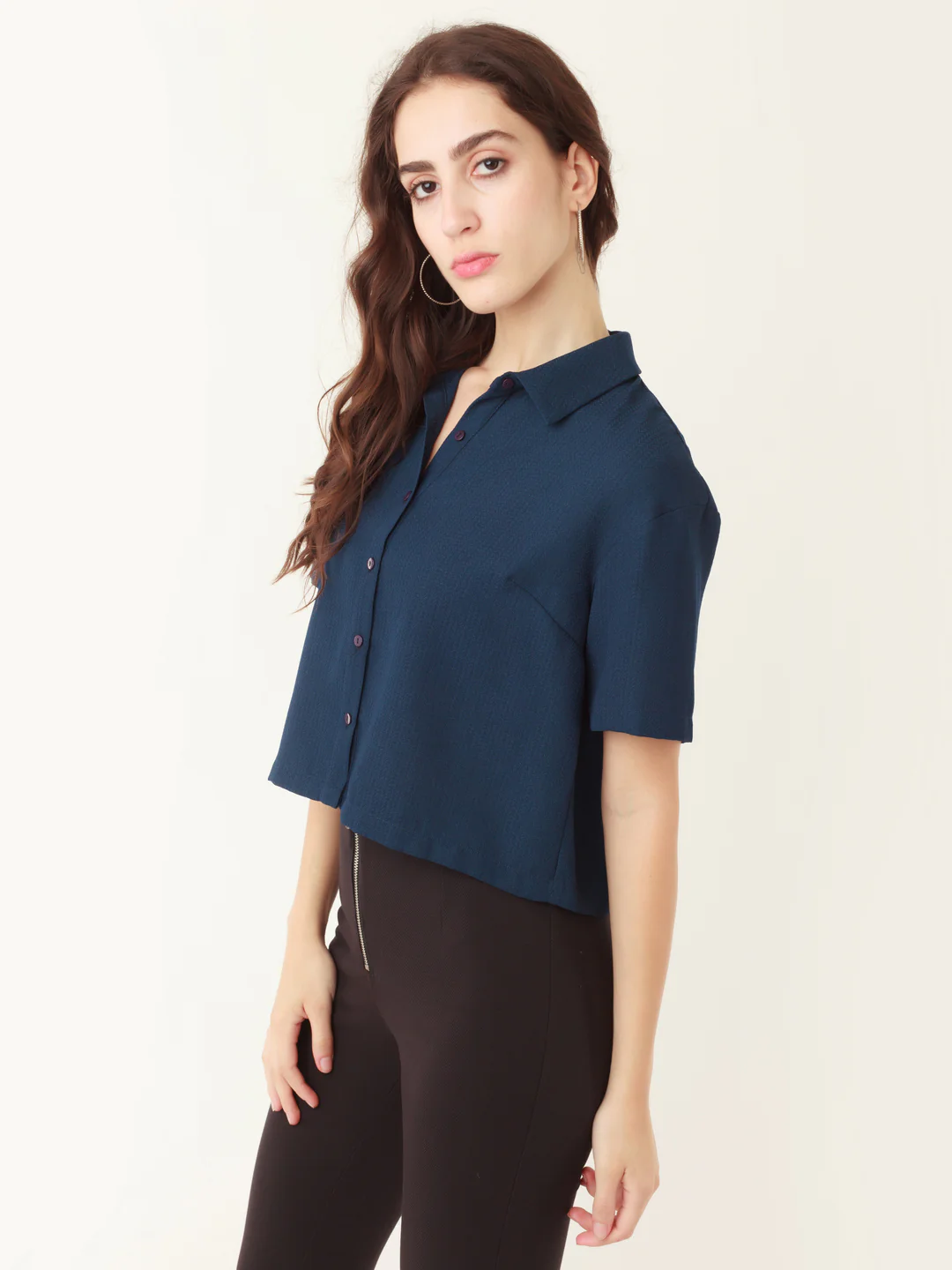 Blue Solid Cropped Top - Image 3