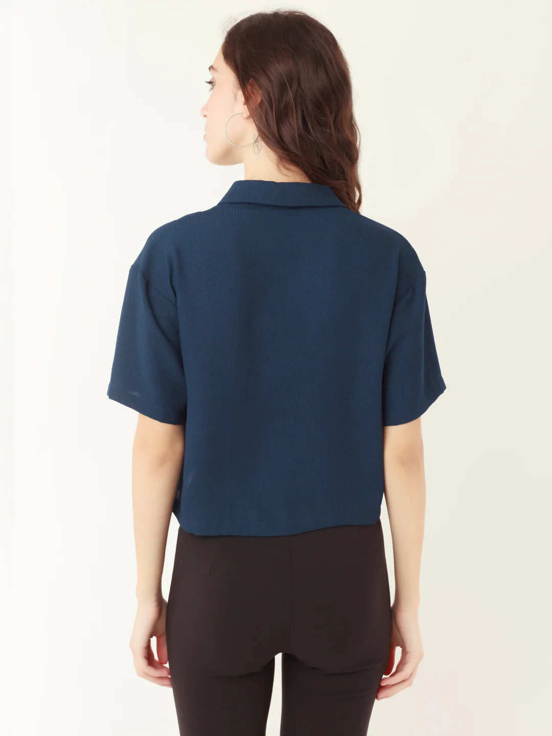 Blue Solid Cropped Top - Image 4
