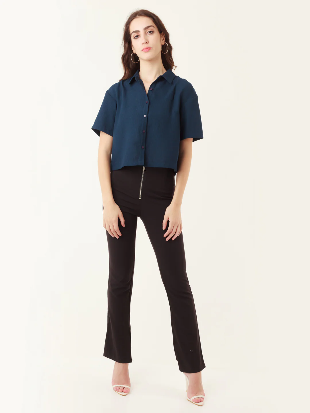 Blue Solid Cropped Top - Image 5