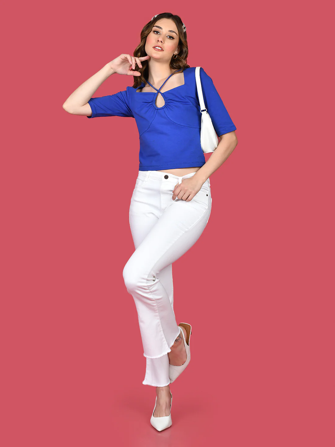 Blue Solid Cut Out Top - Image 5