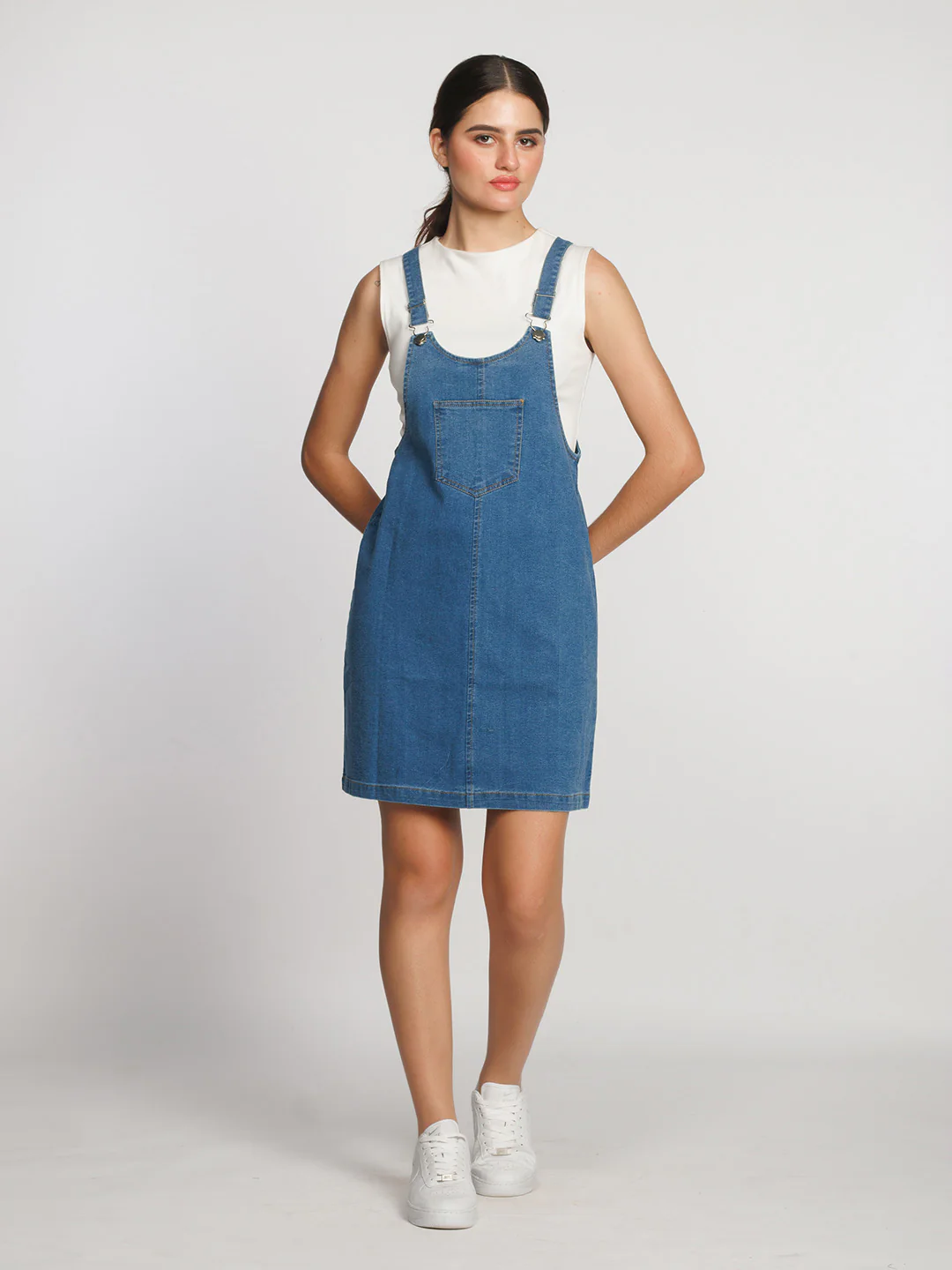 Blue Solid Denim Dungaree - Image 5