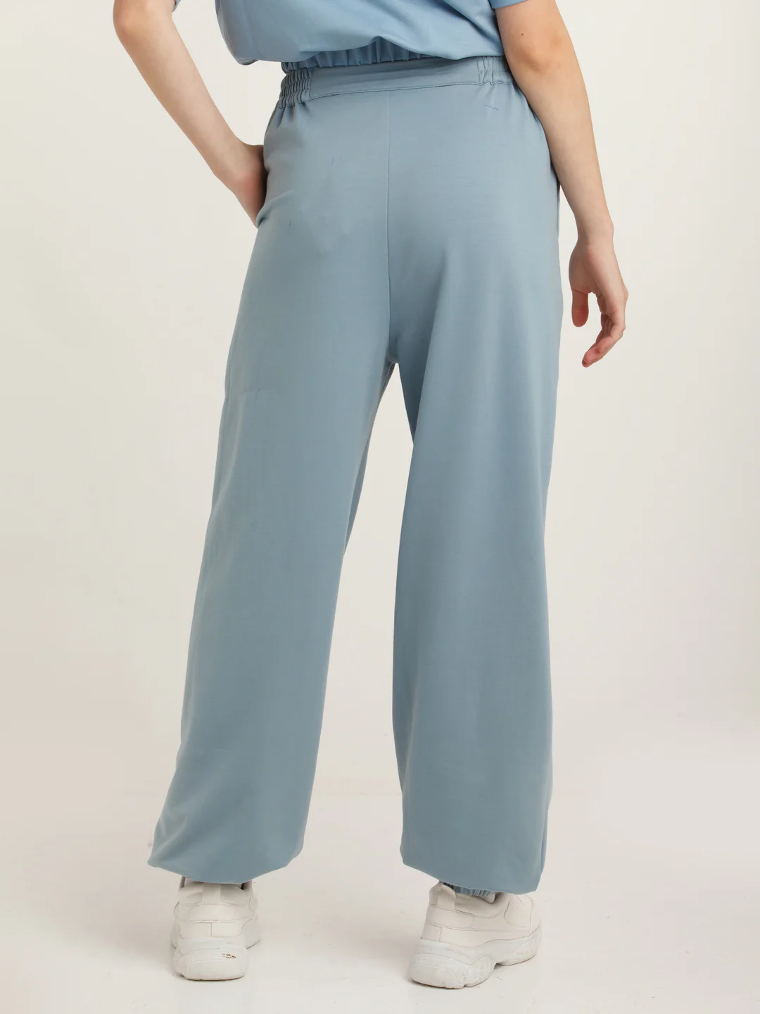 Blue Solid Elasticated Joggers - Image 4