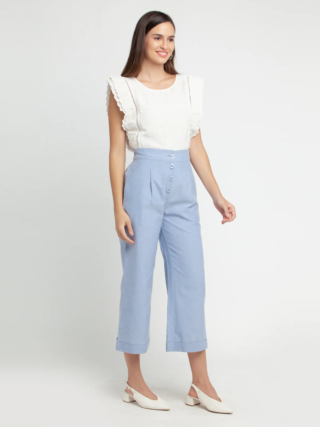 Blue Solid Elasticated Palazzo - Image 4