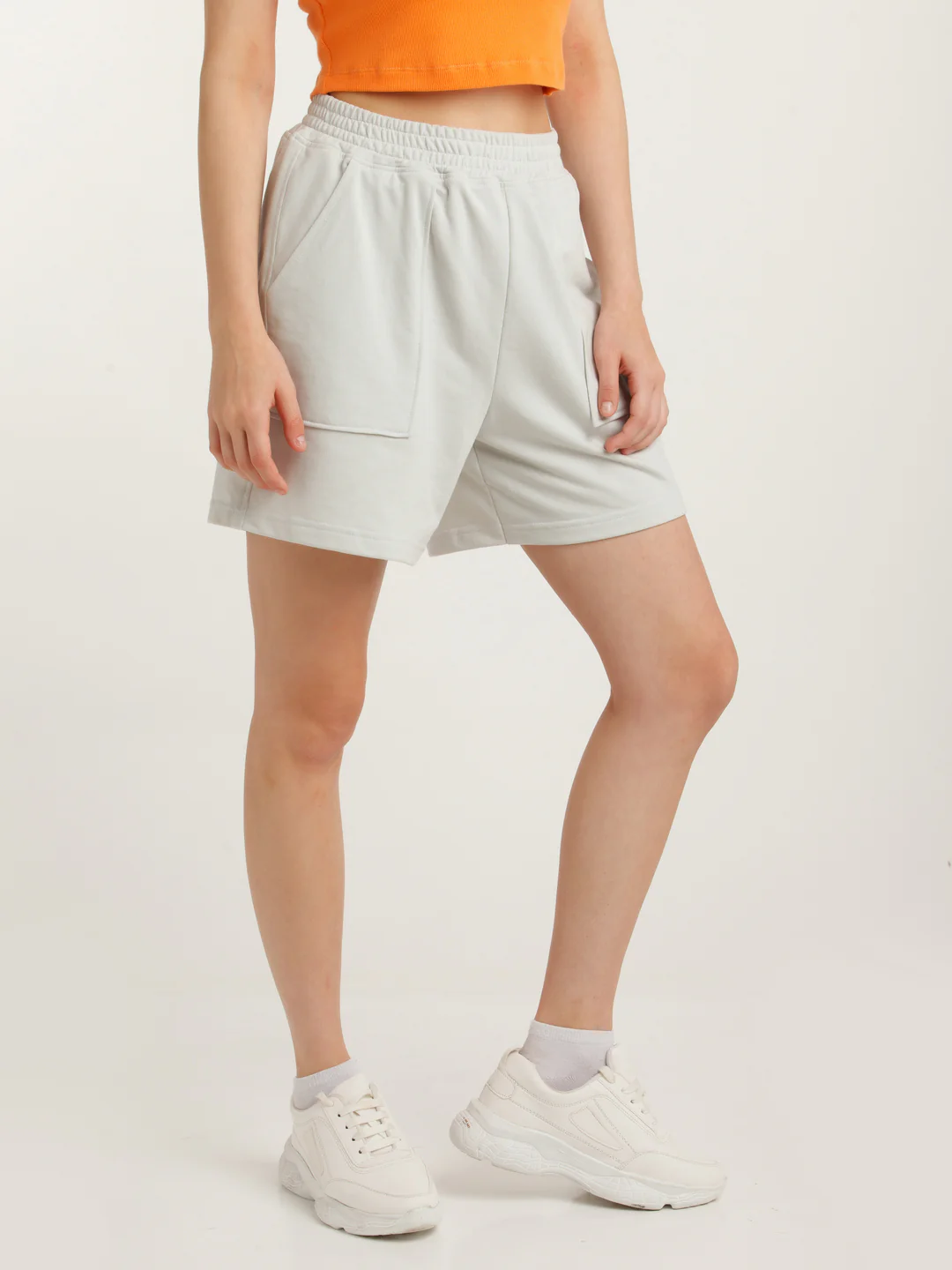 Grey Solid Elasticated Shorts - Image 3