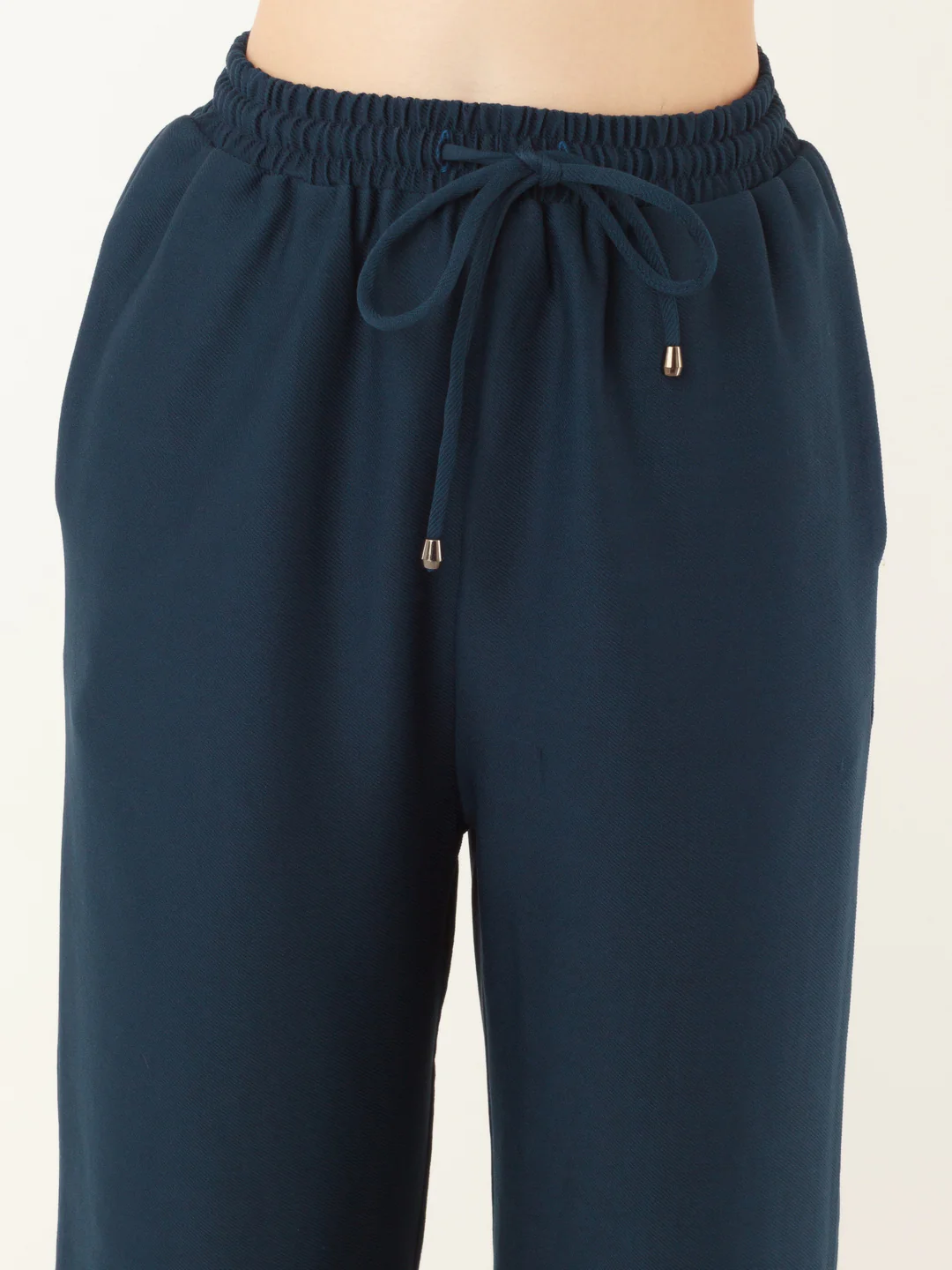 Blue Solid Elasticated Trouser - Image 6