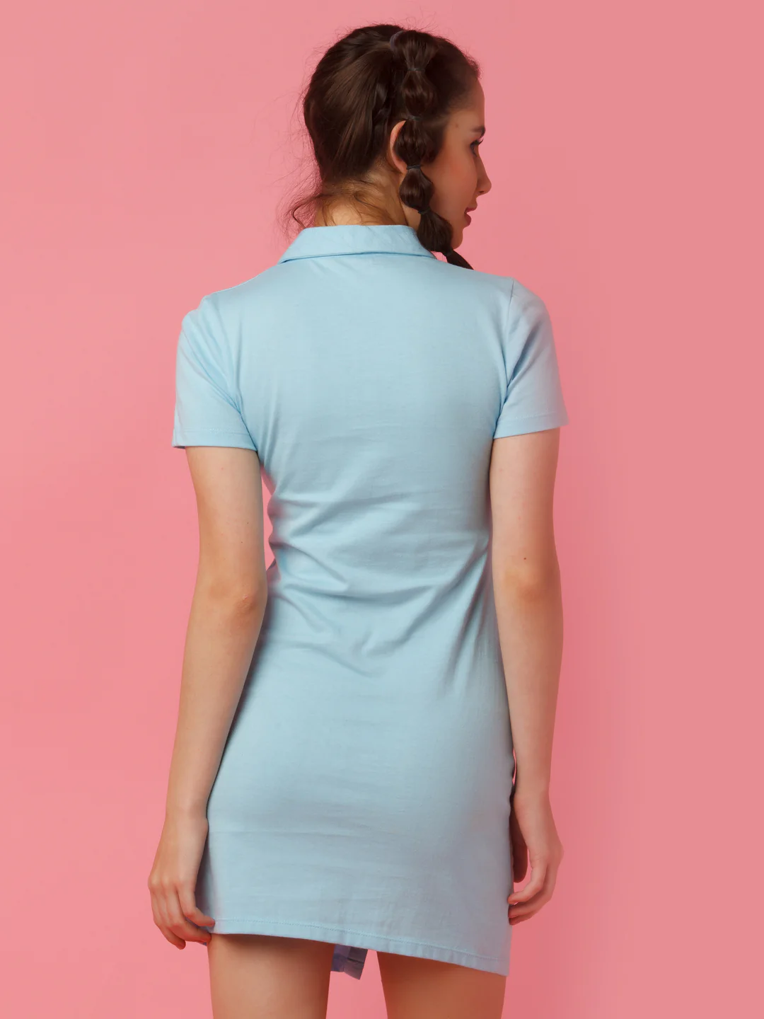 Blue Solid Fitted Shirt Style Short Dress - Image 4