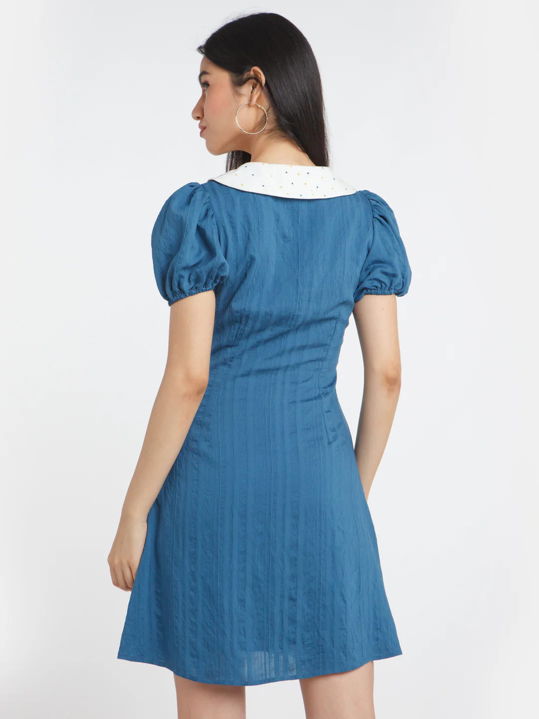 Blue Solid Fitted Short Dress - Image 4