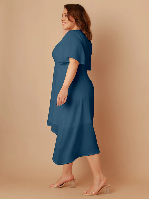 Blue Solid Flared Midi Dress - Image 4
