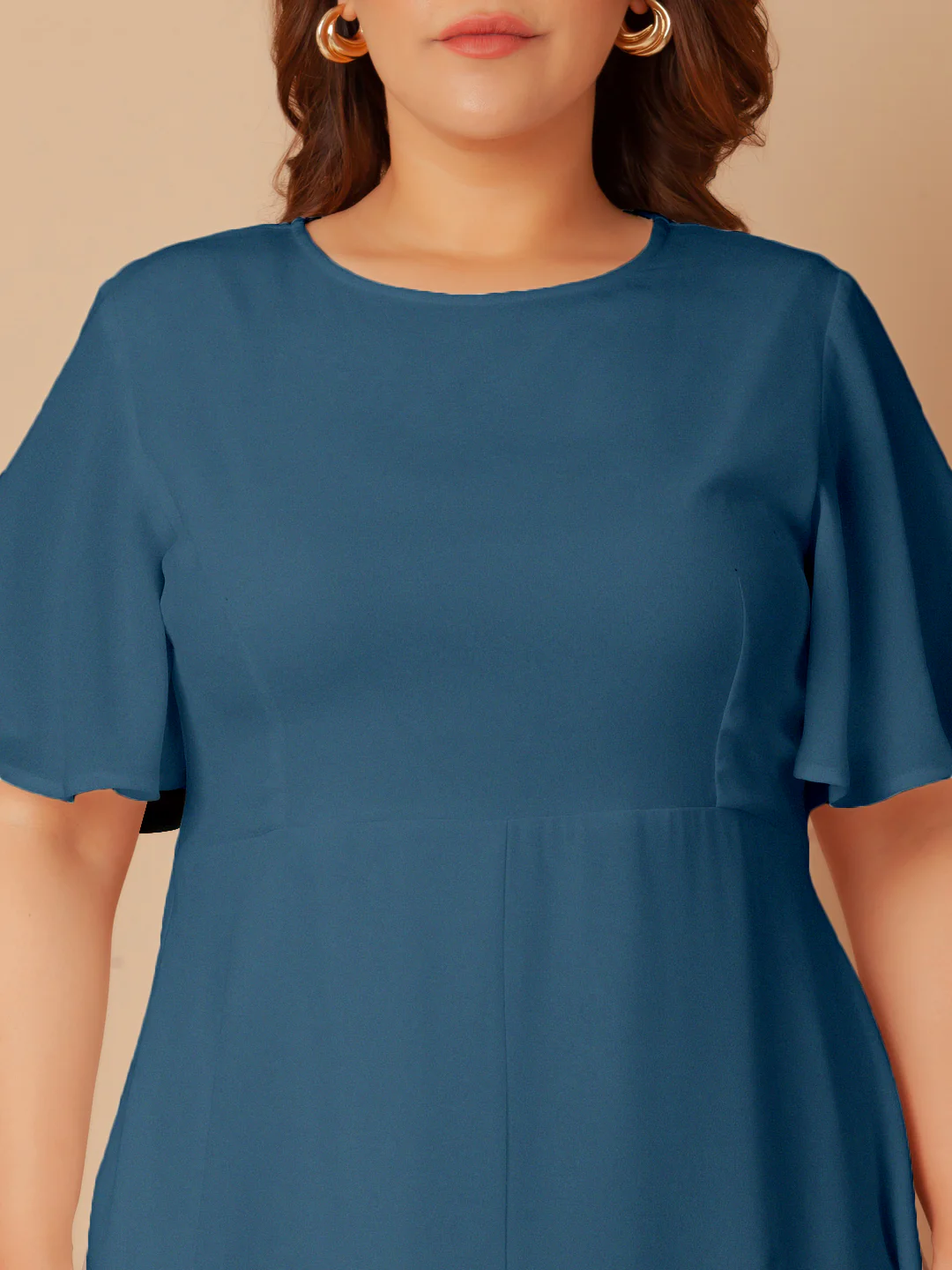 Blue Solid Flared Midi Dress - Image 5