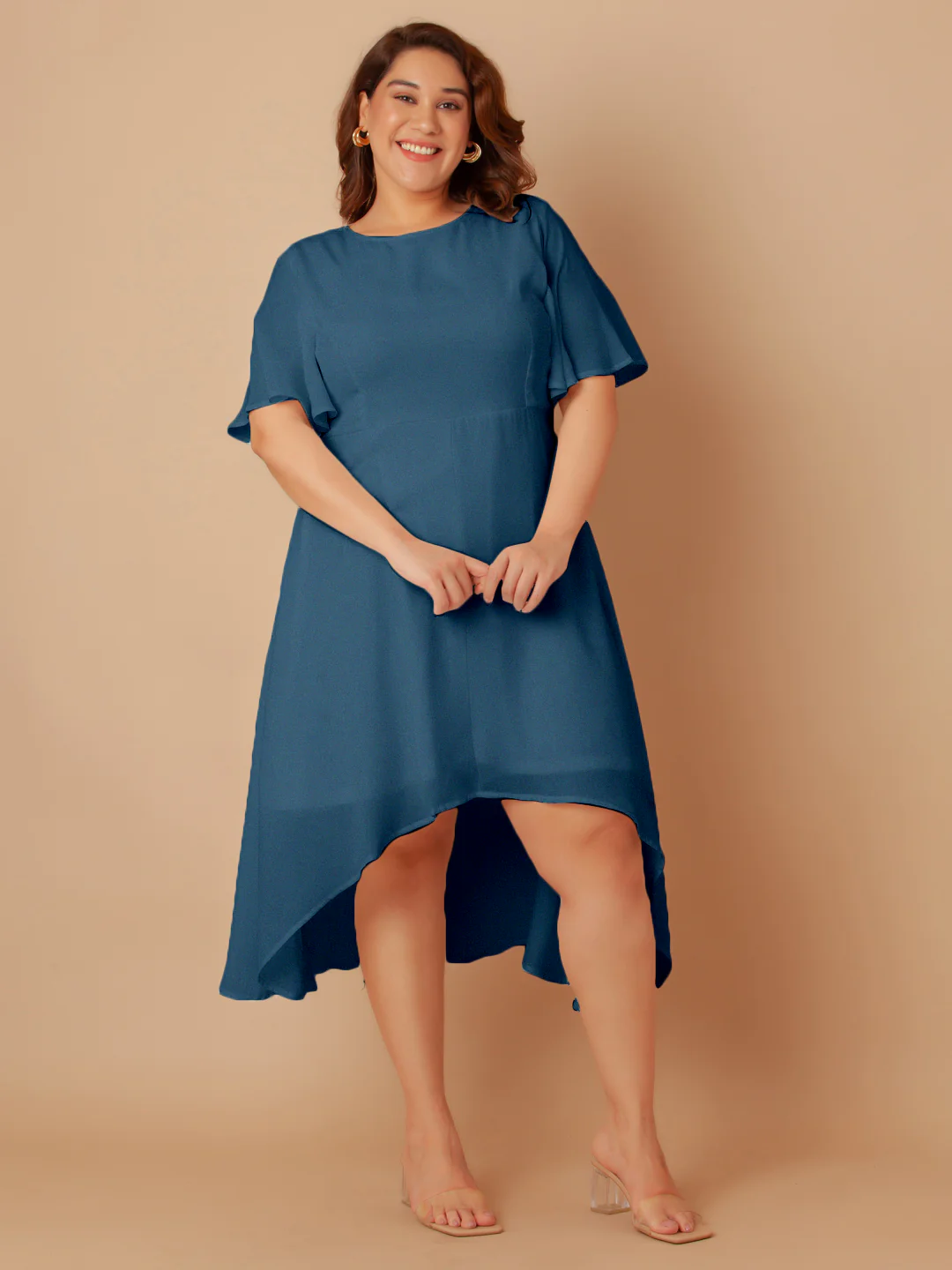 Blue Solid Flared Midi Dress - Image 6