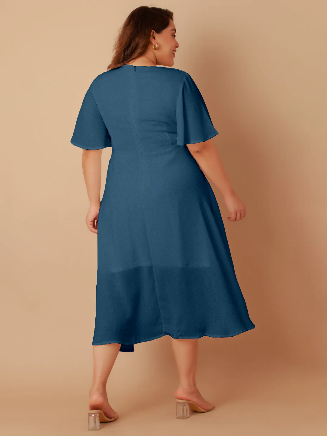 Blue Solid Flared Midi Dress - Image 7