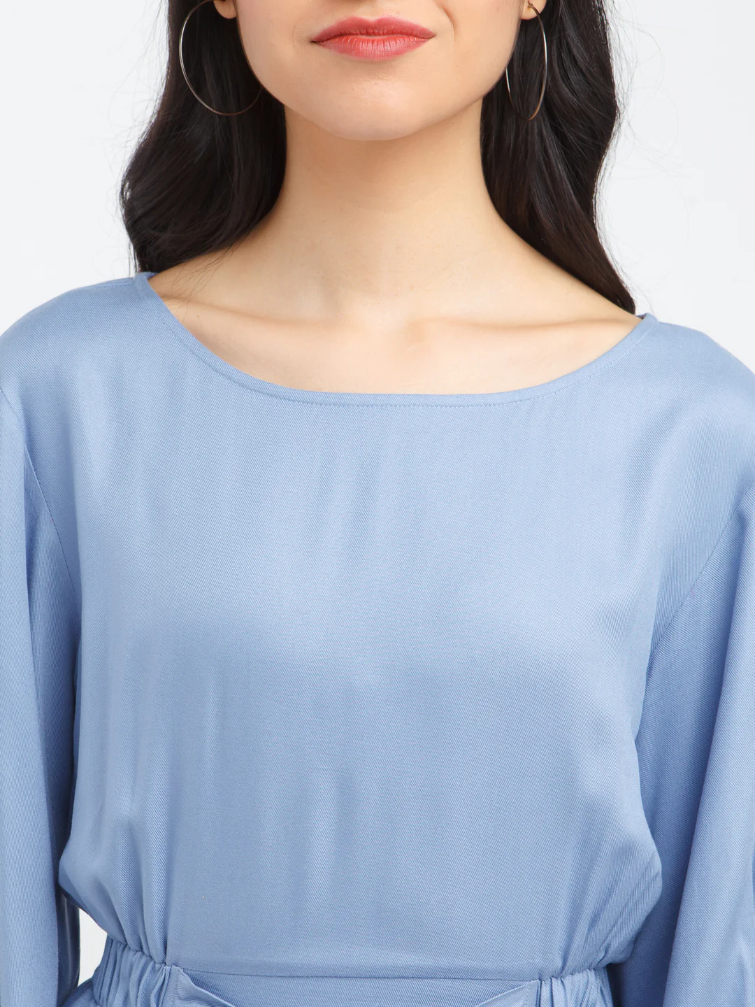 Blue Solid Flared Sleeve Top - Image 6