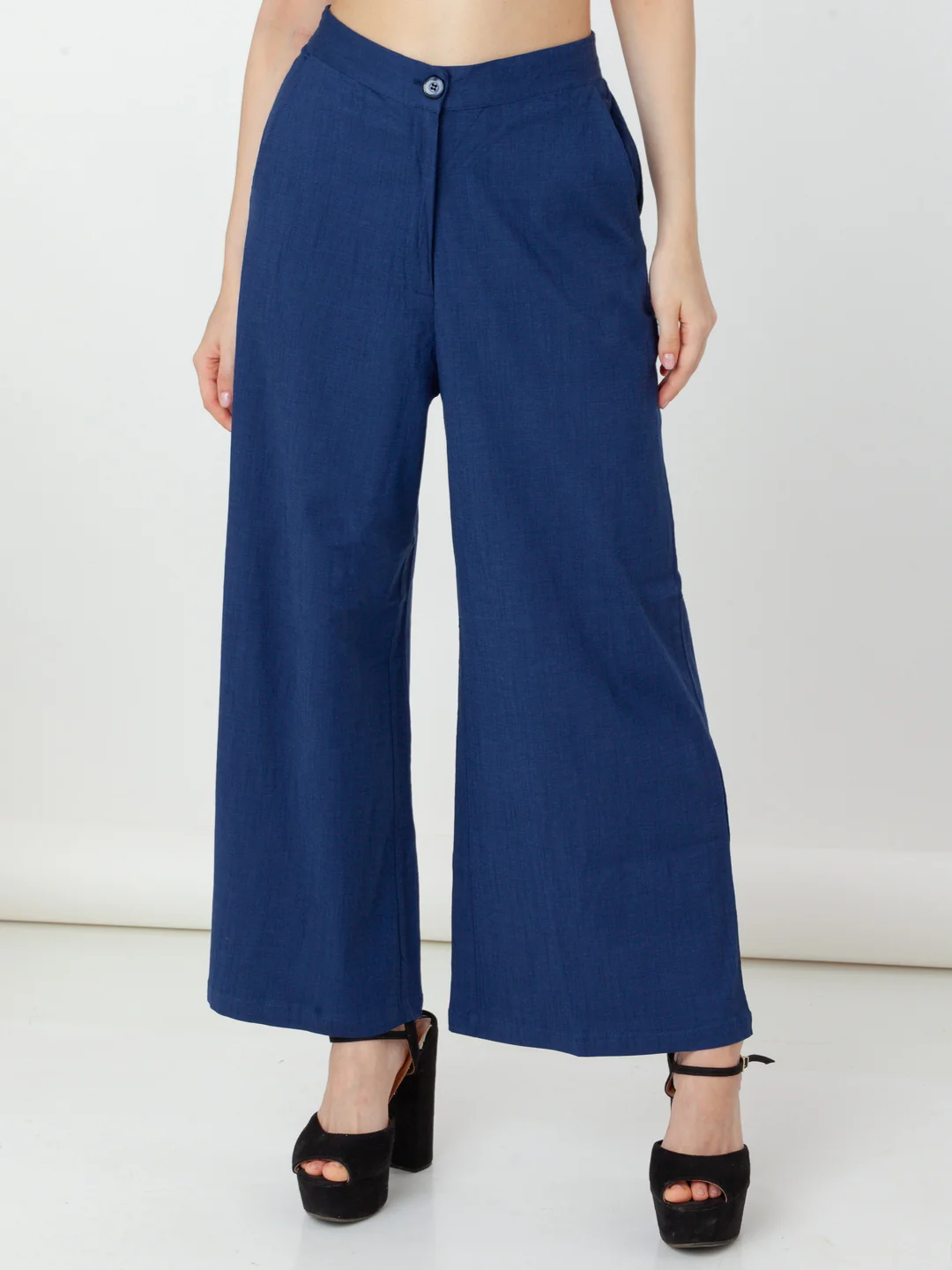 Blue Solid Flared Trouser - Image 4