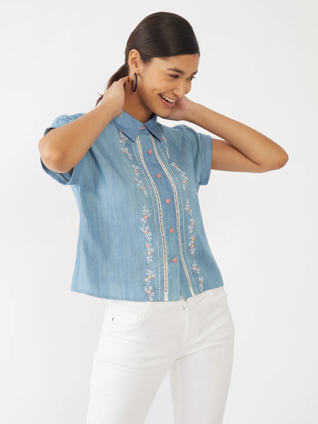 Blue Solid Lace Top - Image 2