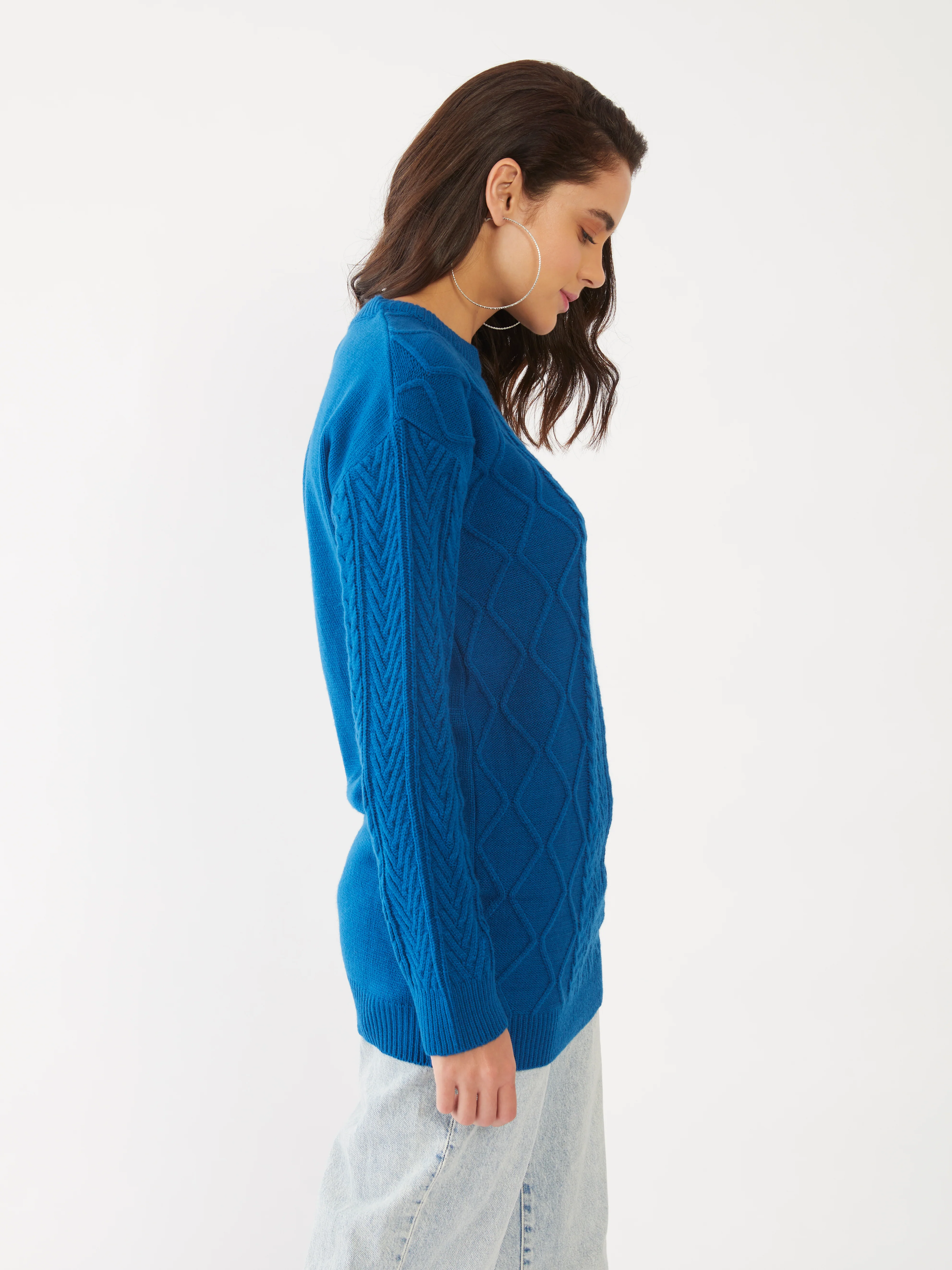 Blue Solid Oversized Sweater - Image 3