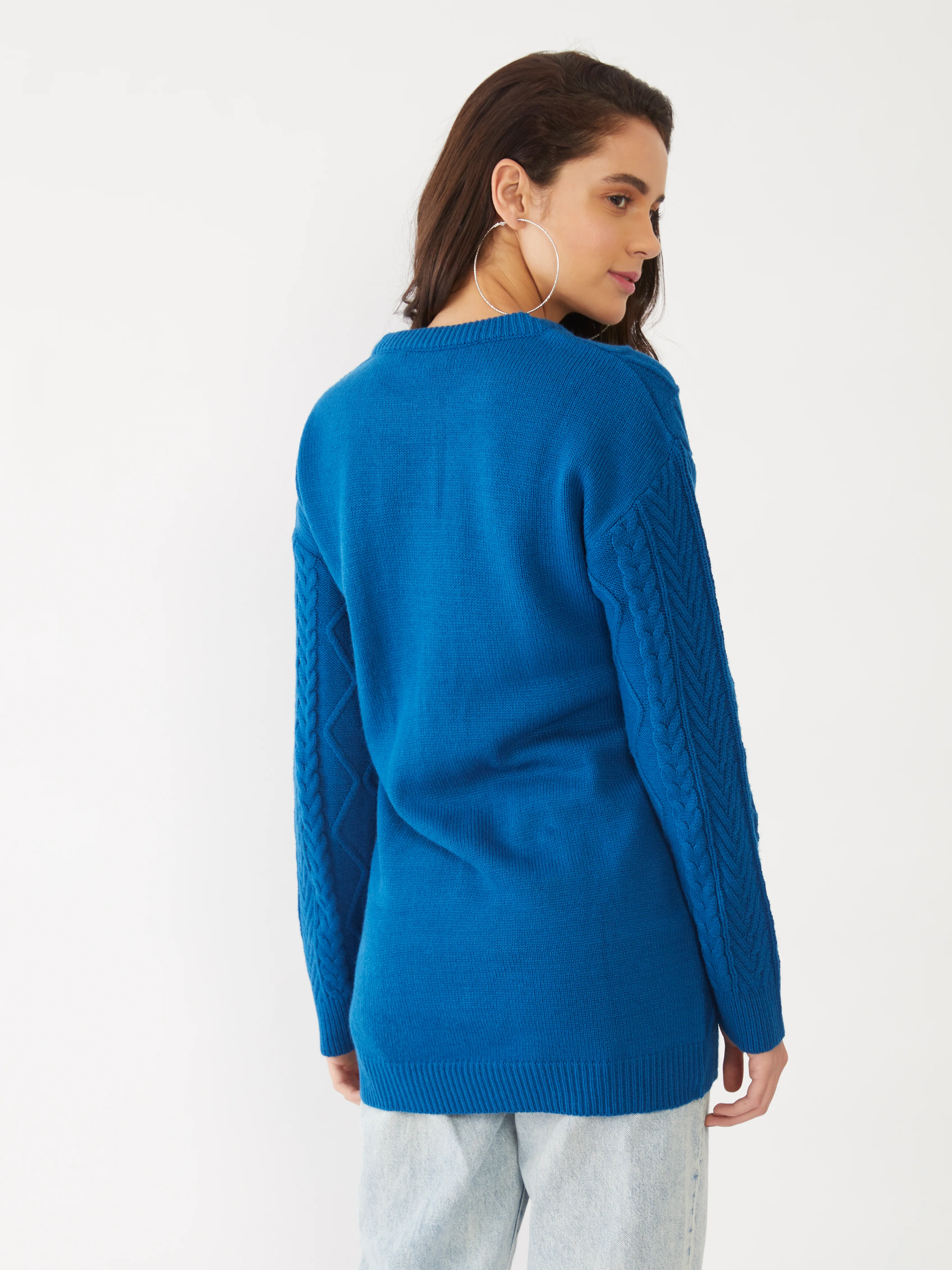 Blue Solid Oversized Sweater - Image 4