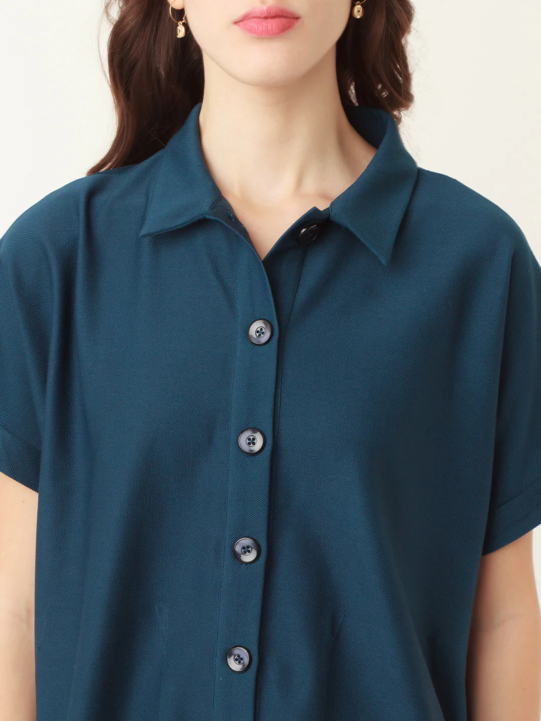 Blue Solid Oversized Shirt - Image 6