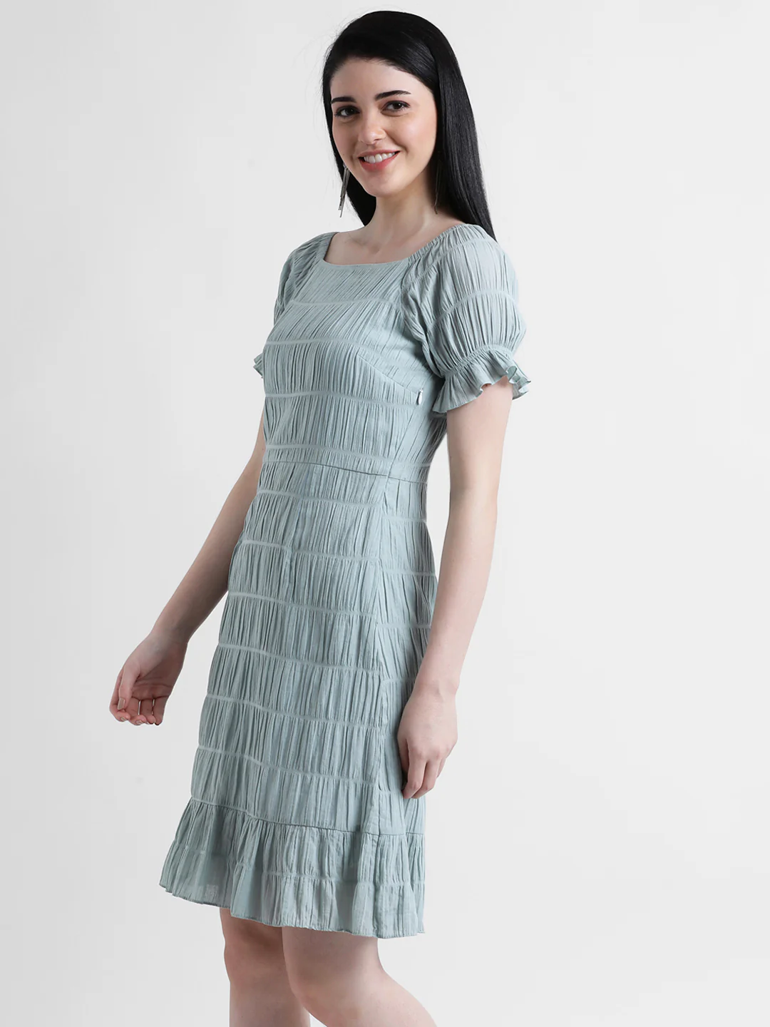 Blue Solid Peplum Dress - Image 2