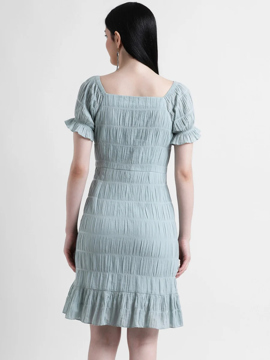 Blue Solid Peplum Dress - Image 4