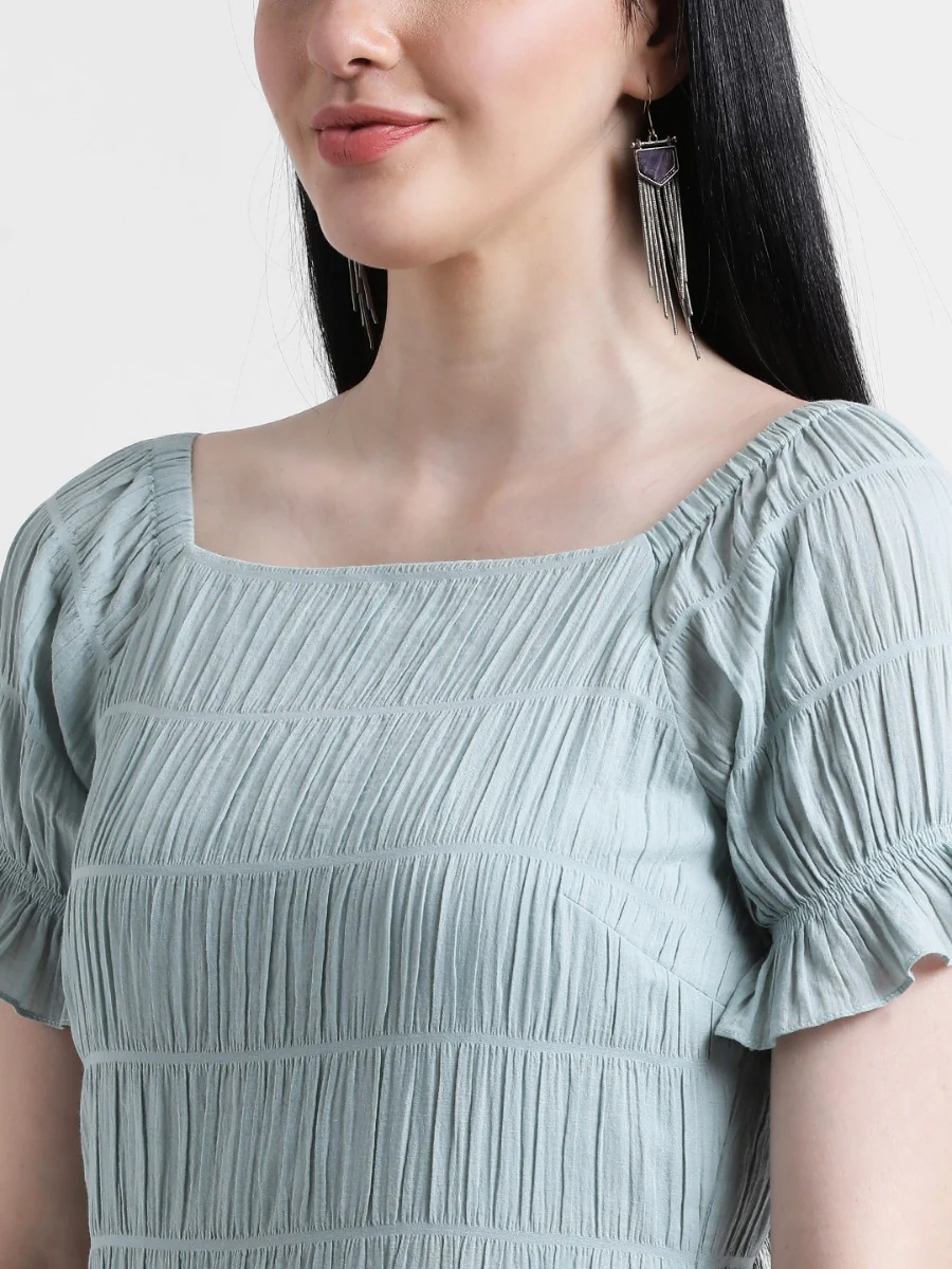 Blue Solid Peplum Dress - Image 6