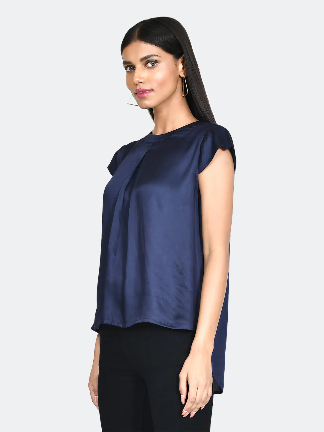 Blue Solid Pleated Top - Image 3