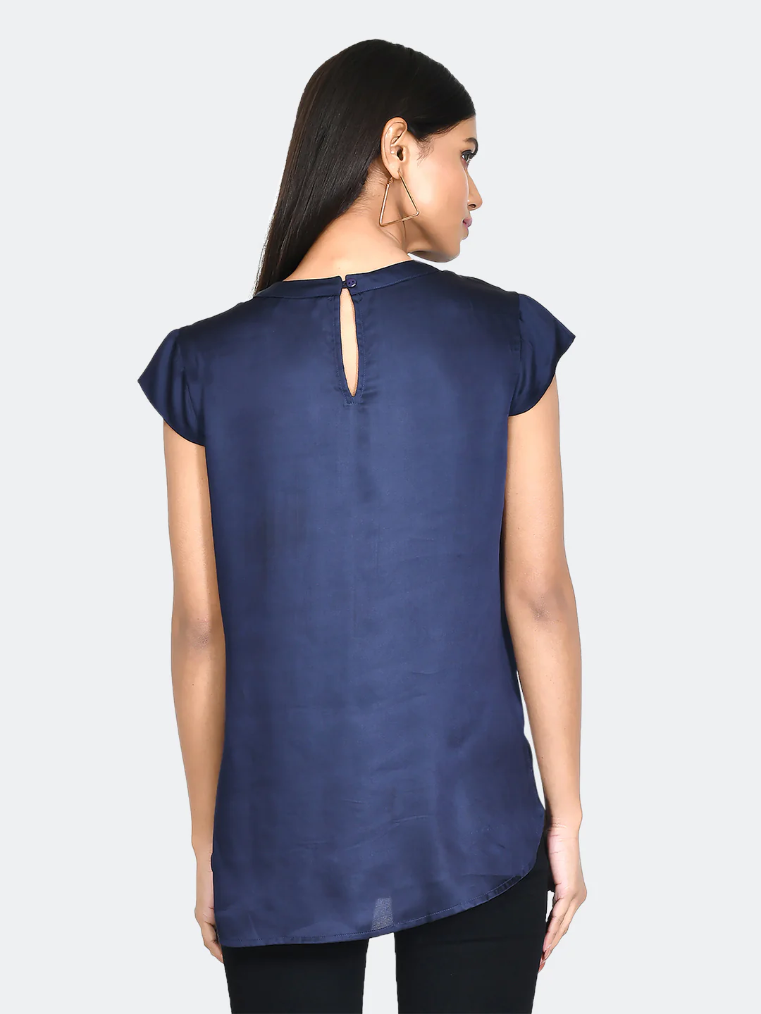Blue Solid Pleated Top - Image 4