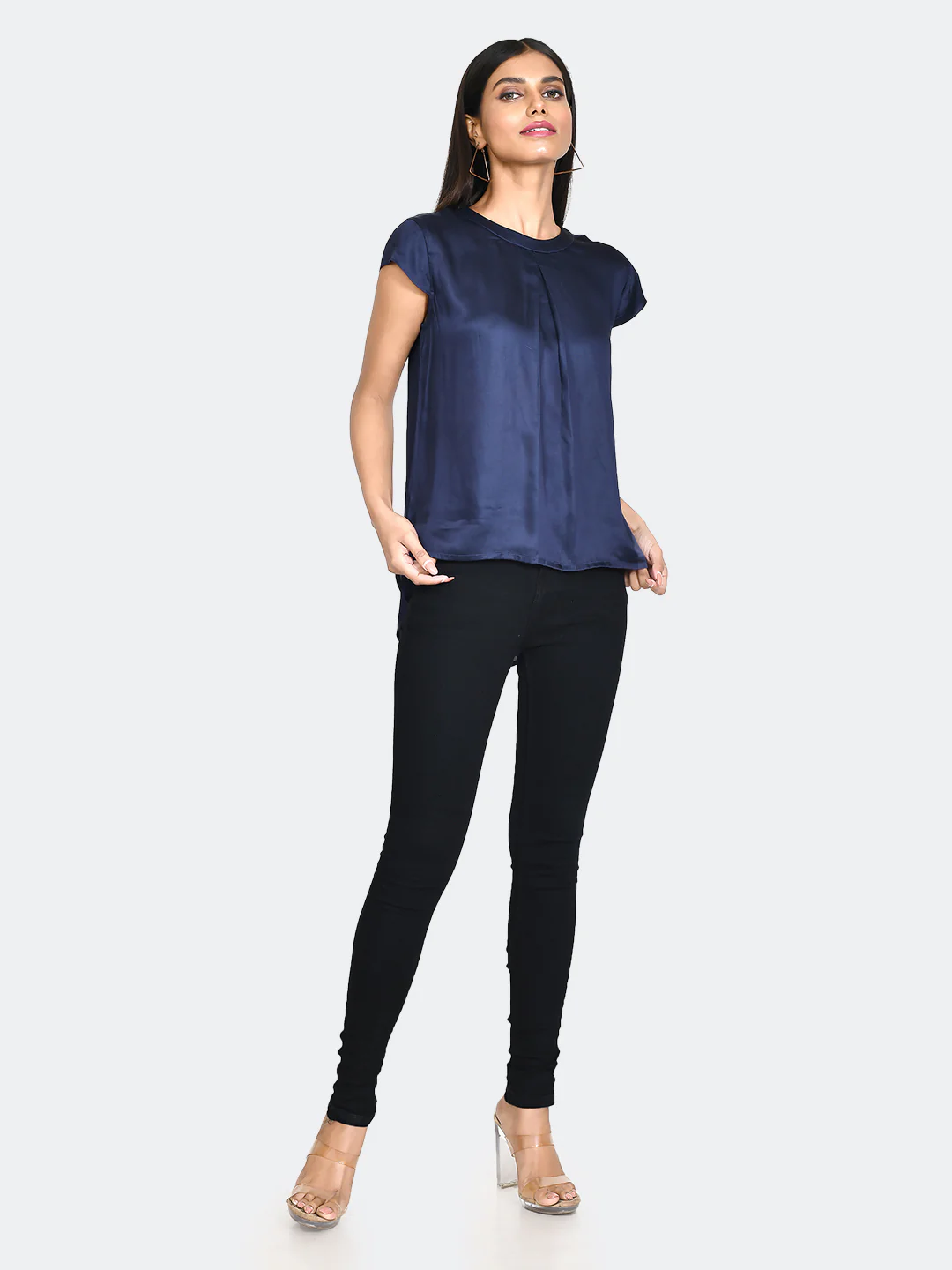 Blue Solid Pleated Top - Image 5