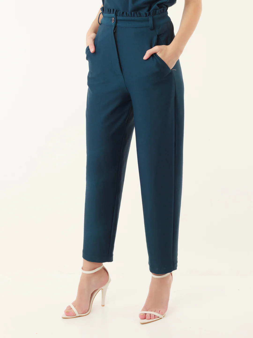 Blue Solid Pleated Trouser - Image 2