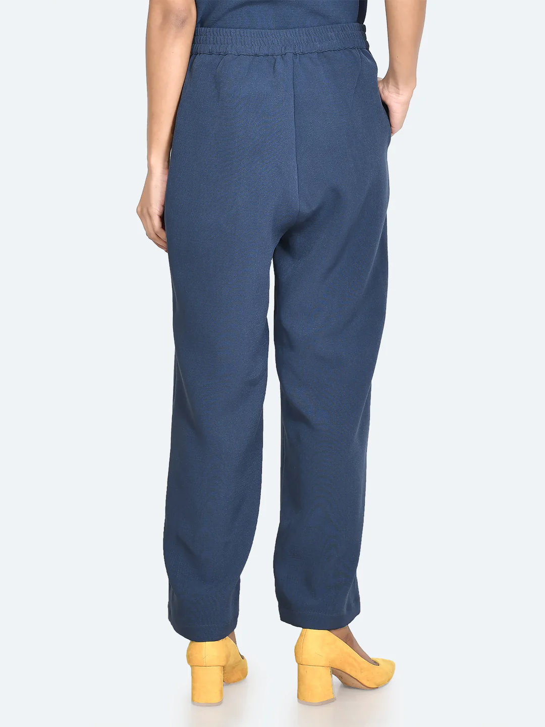 Blue Solid Pleated Trousers - Image 4